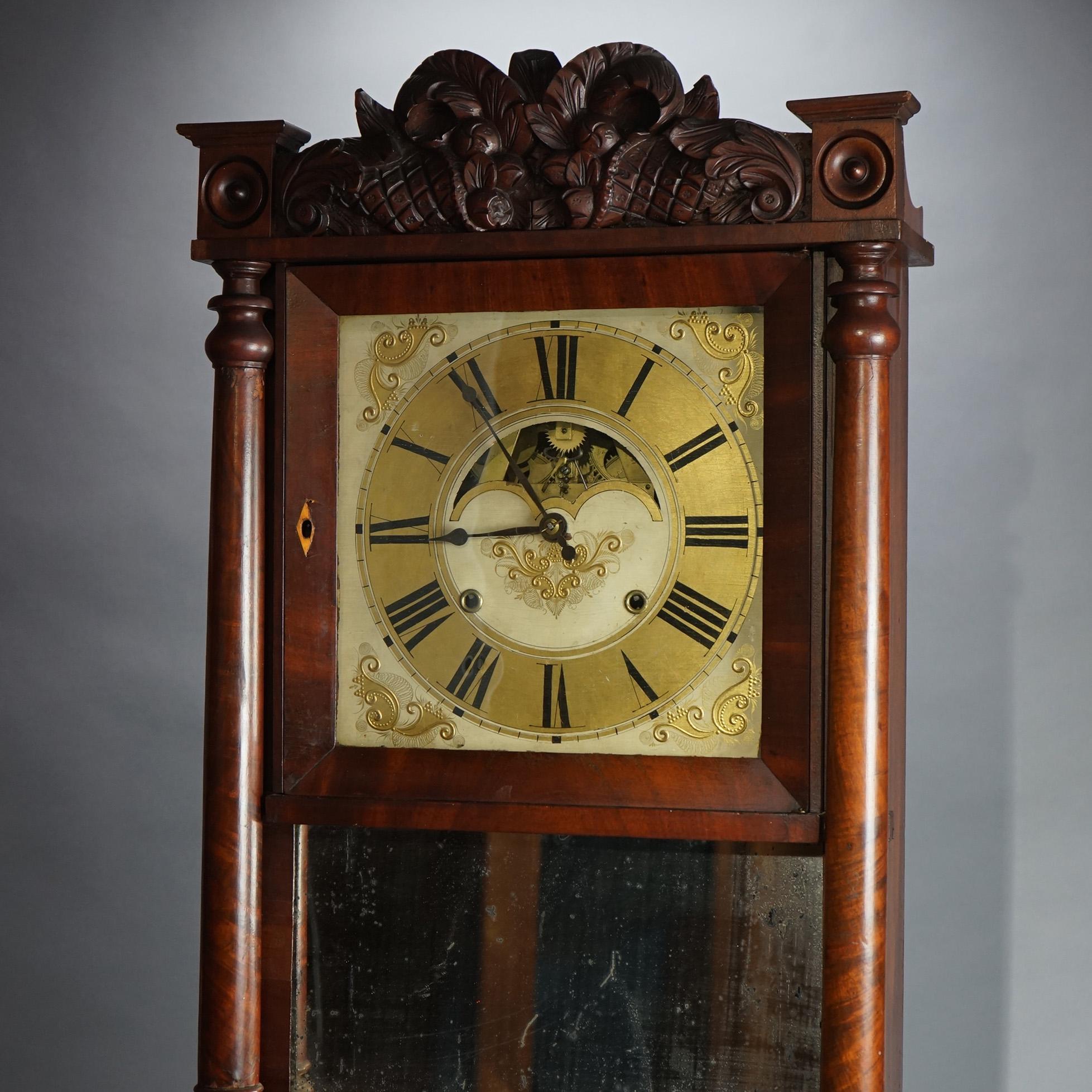 Antique Eli Terry School American Empire Flame Mahogany Mantle Clock c1840 For Sale 4