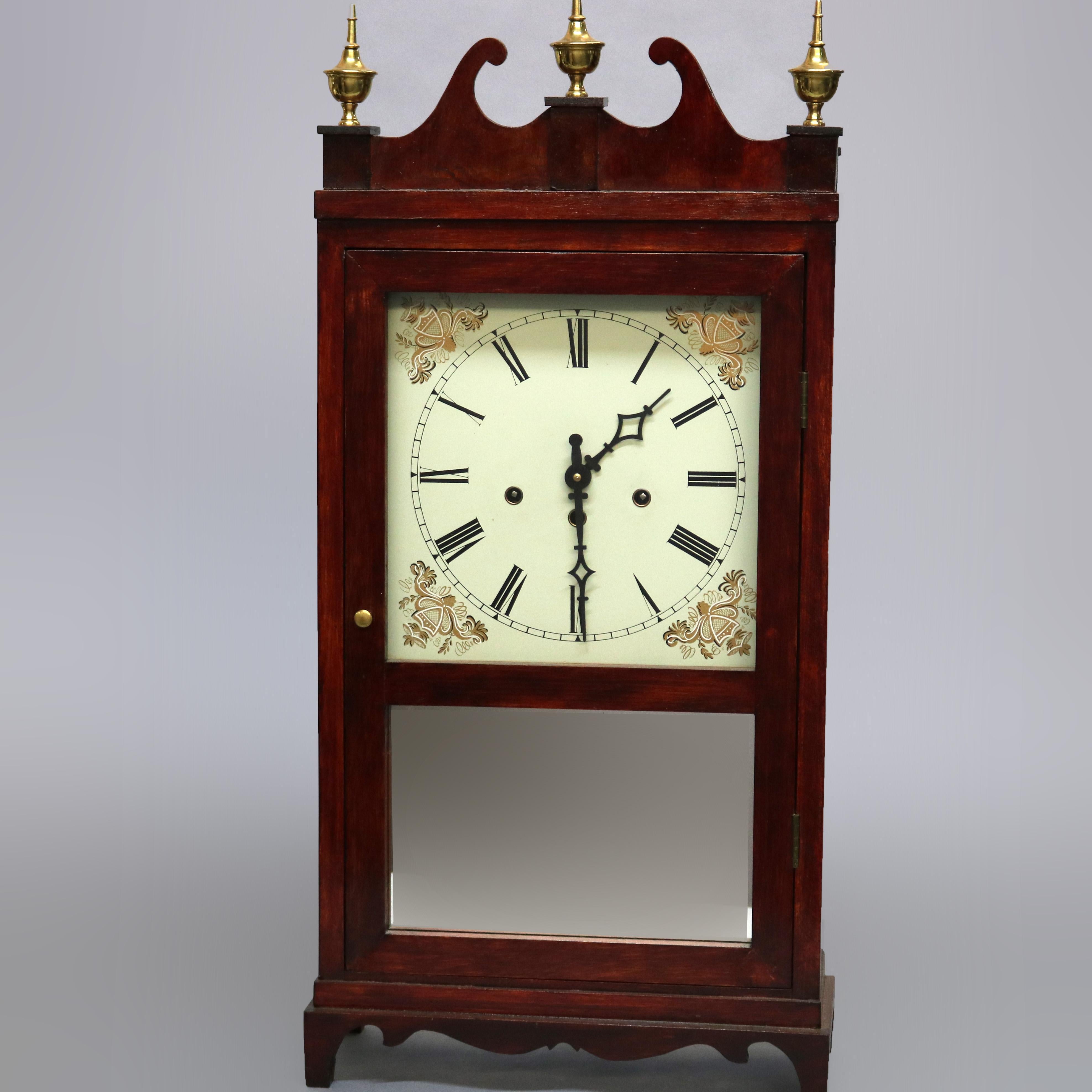 Mahogany Antique Eli Terry School Pillar & Scroll Mantel Clock, 20th Century