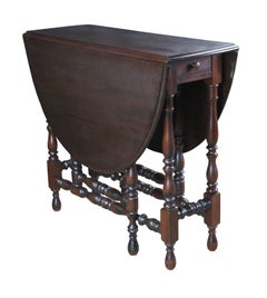 Antique Elite William & Mary Style Walnut Oval Drop Leaf Gateleg Console Table