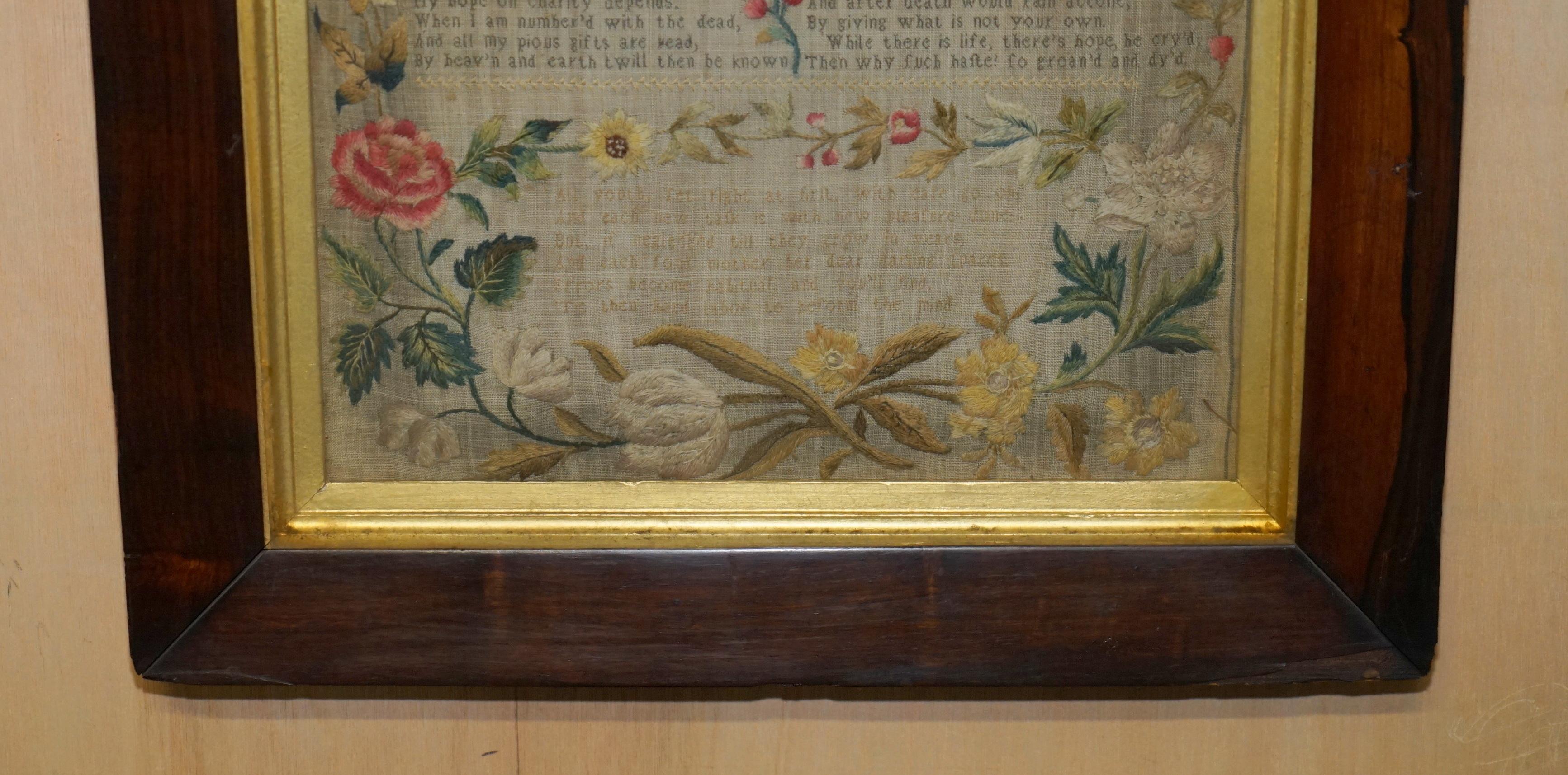 ANTiQUE ELIZABETH CLARK SIGNED 1787 WHEN SHE WAS 9 GEORGE II NEEDLEWORK SAMPLER For Sale 4