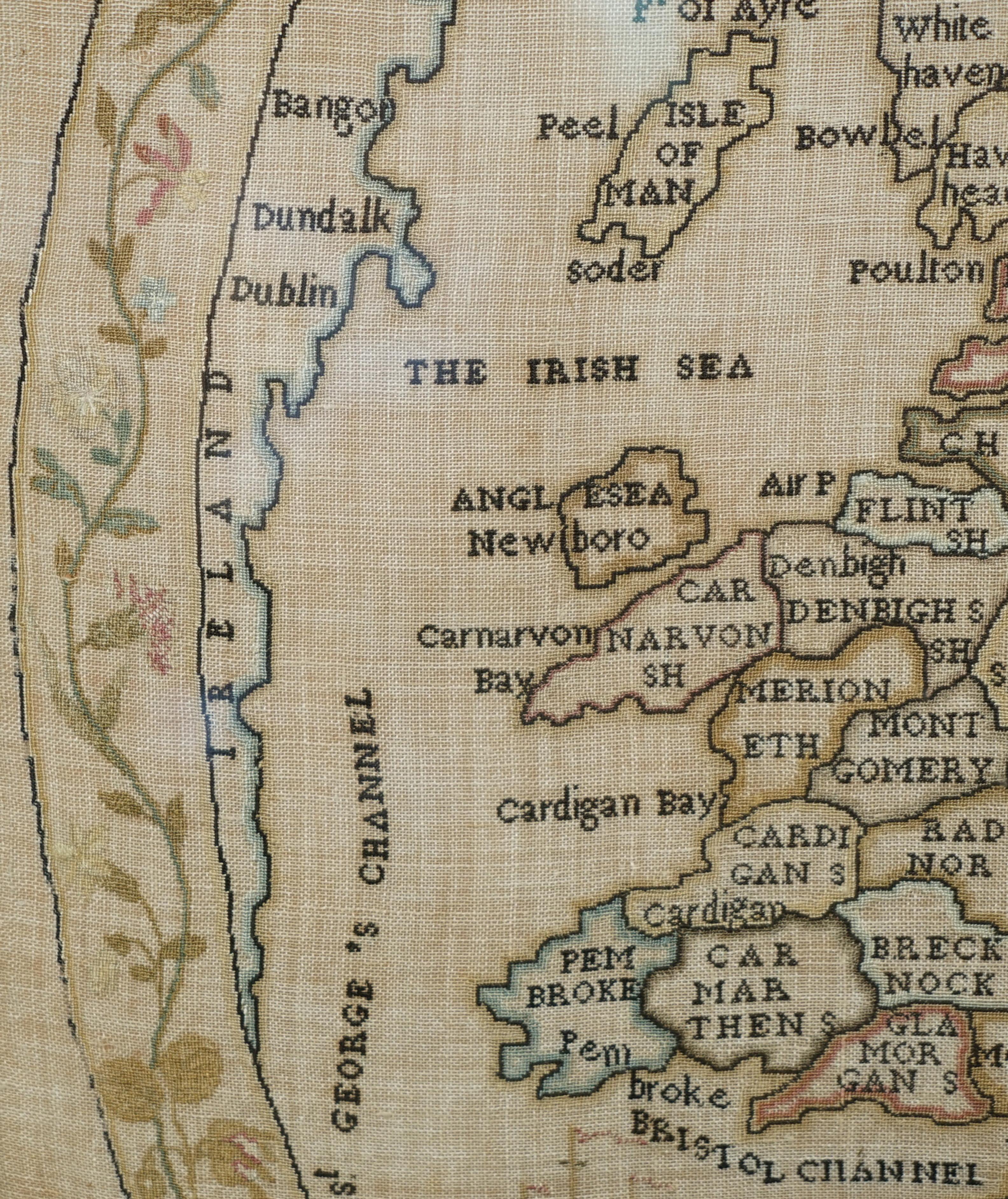 Antique Elizabeth Mason Signed 1789 George II Needlework Sampler Map of England For Sale 5