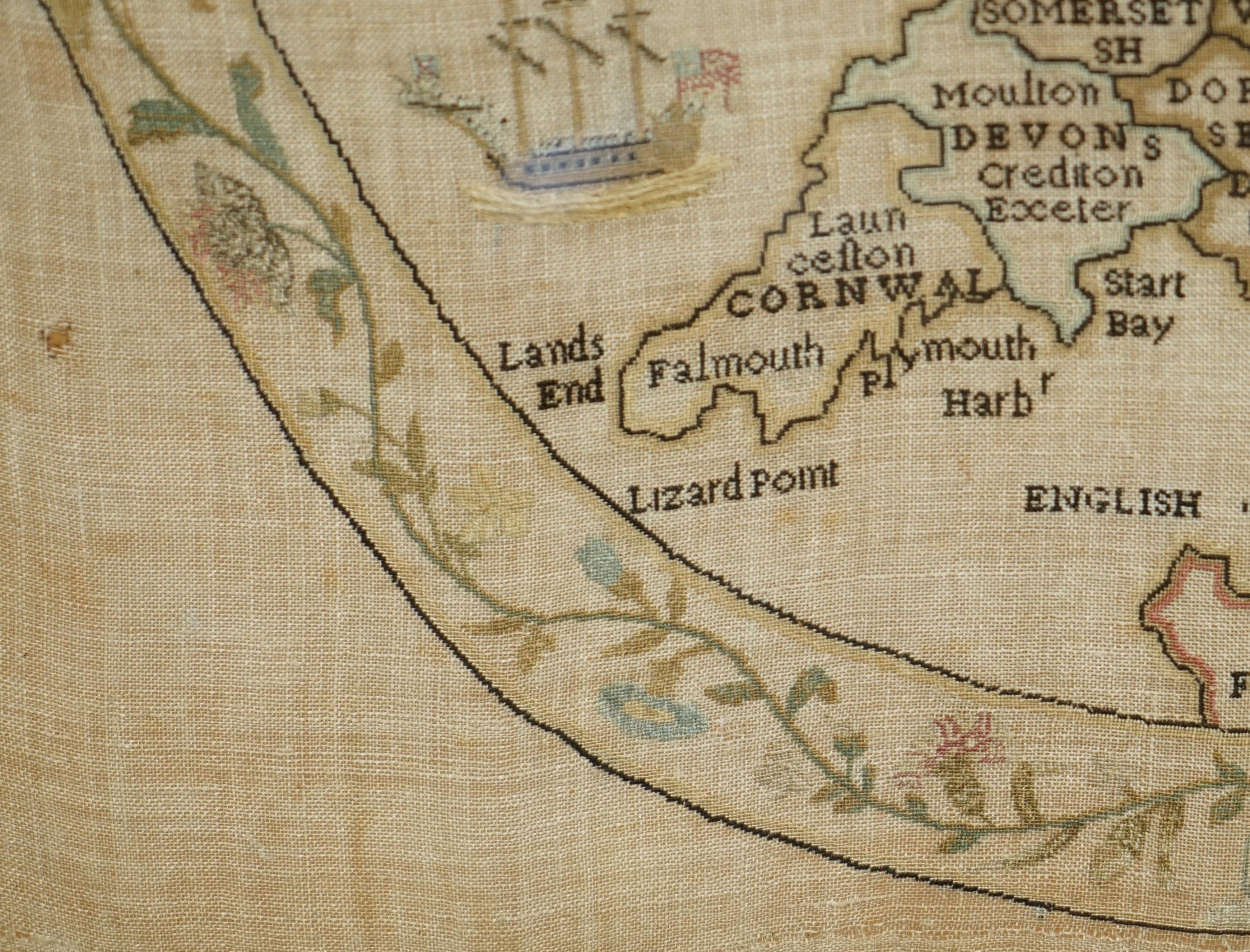 ANTIQUE ELIZABETH MASON SiGNED 1789 GEORGE II NEEDLEWORK SAMPLER MAP OF ENGLAND im Angebot 8
