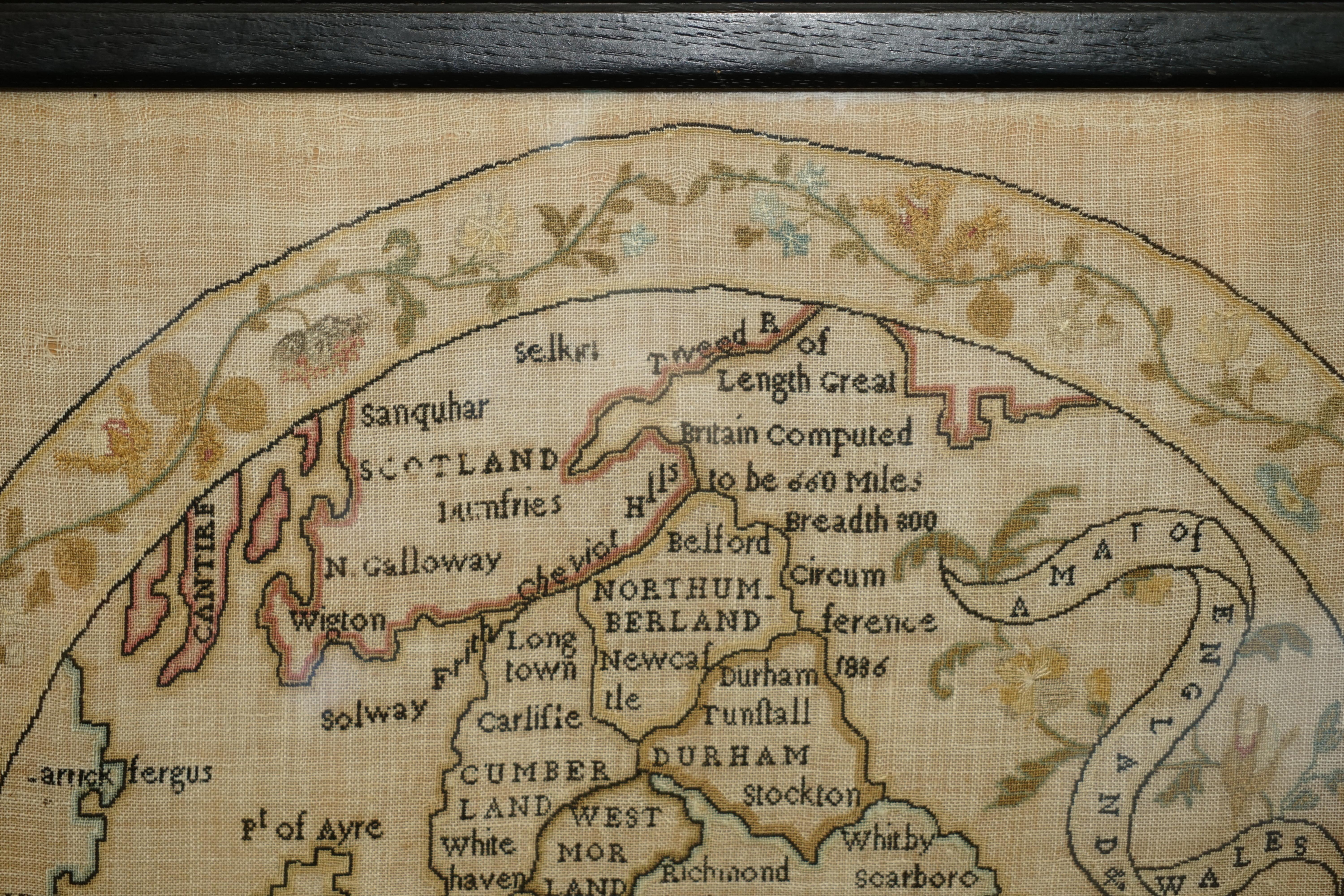 Antique Elizabeth Mason Signed 1789 George II Needlework Sampler Map of England For Sale 2