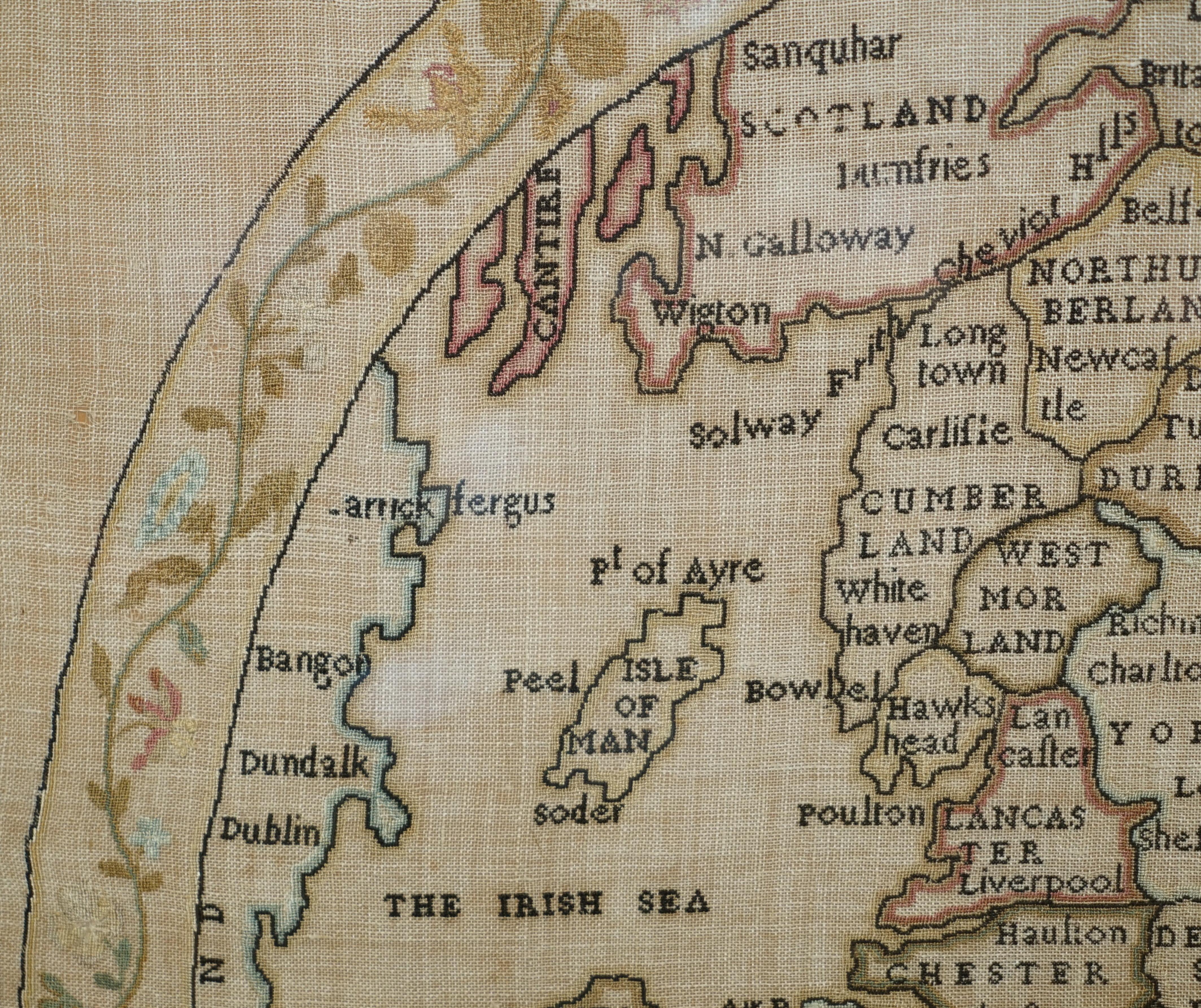 Antique Elizabeth Mason Signed 1789 George II Needlework Sampler Map of England For Sale 3