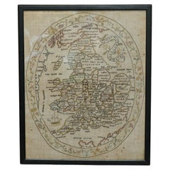 Antique Elizabeth Mason Signed 1789 George II Needlework Sampler Map of England