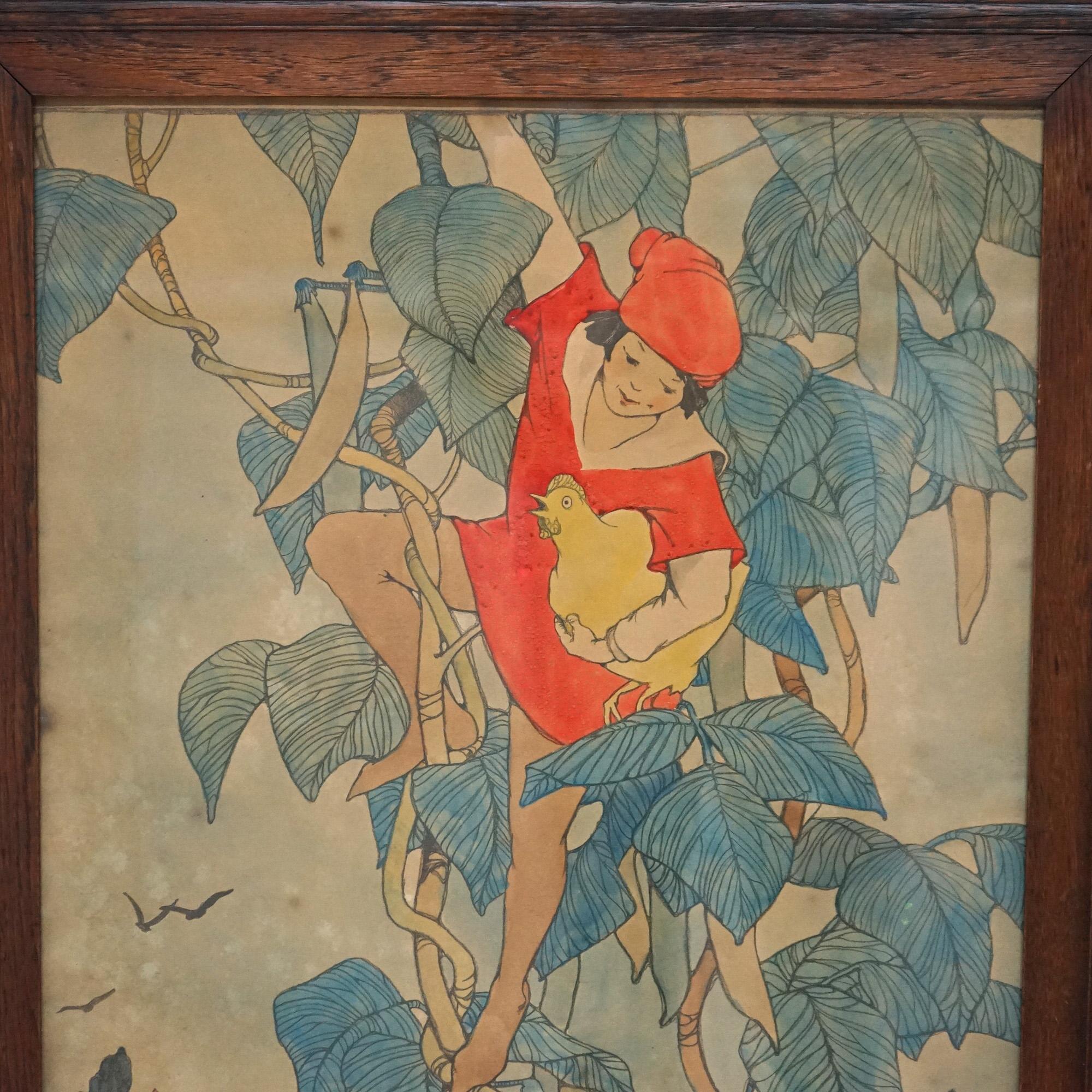 Antique Elizabeth Tyler Lithograph “Jack And The Beanstalk”, Framed, C1920

Measures- 30''H x 24.5''W x 1.25''D; 26'' x 20.5'' sight