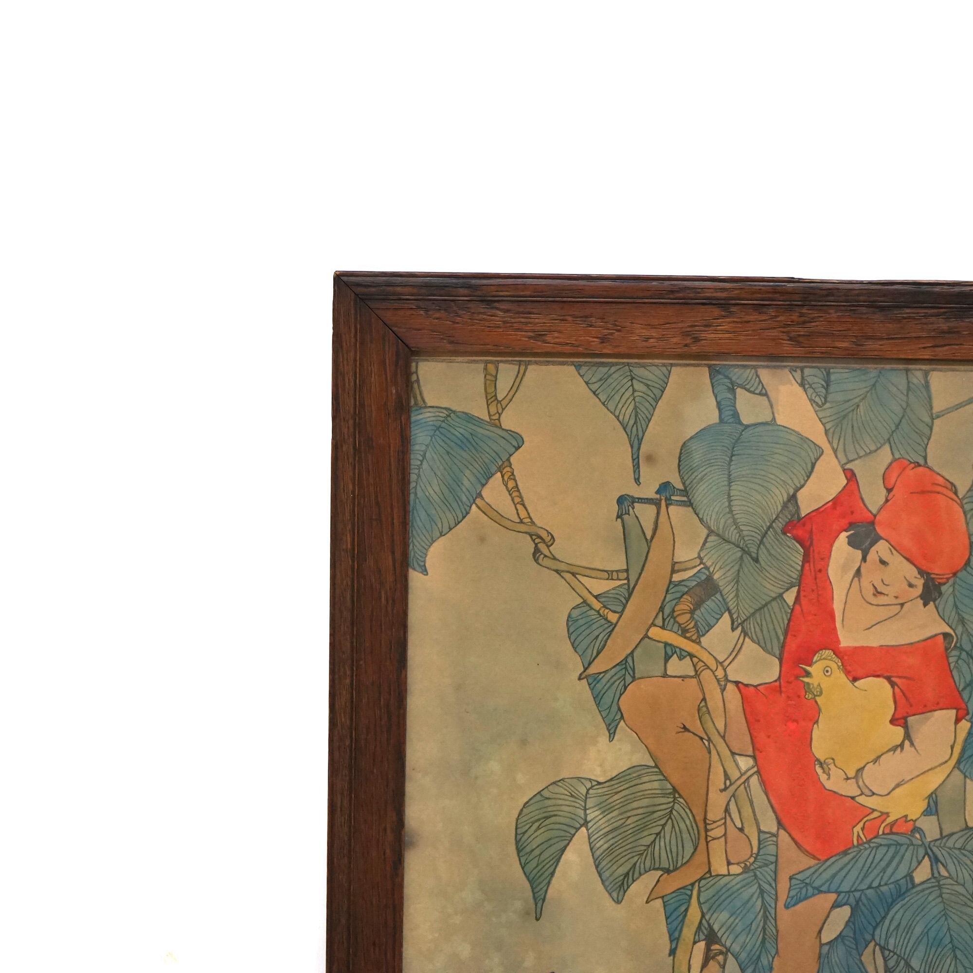 20th Century Antique Elizabeth Tyler Lithograph “Jack And The Beanstalk”, Framed, C1920 For Sale