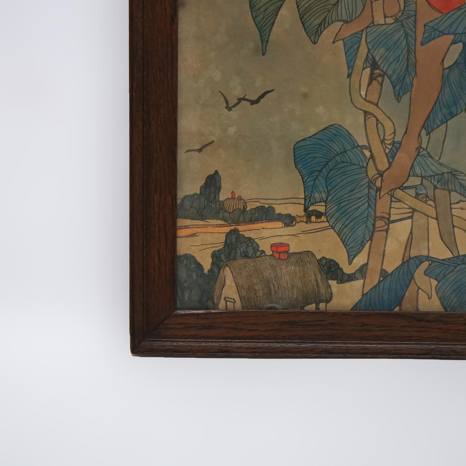 Antique Elizabeth Tyler Lithograph “Jack And The Beanstalk”, Framed, C1920 For Sale 1