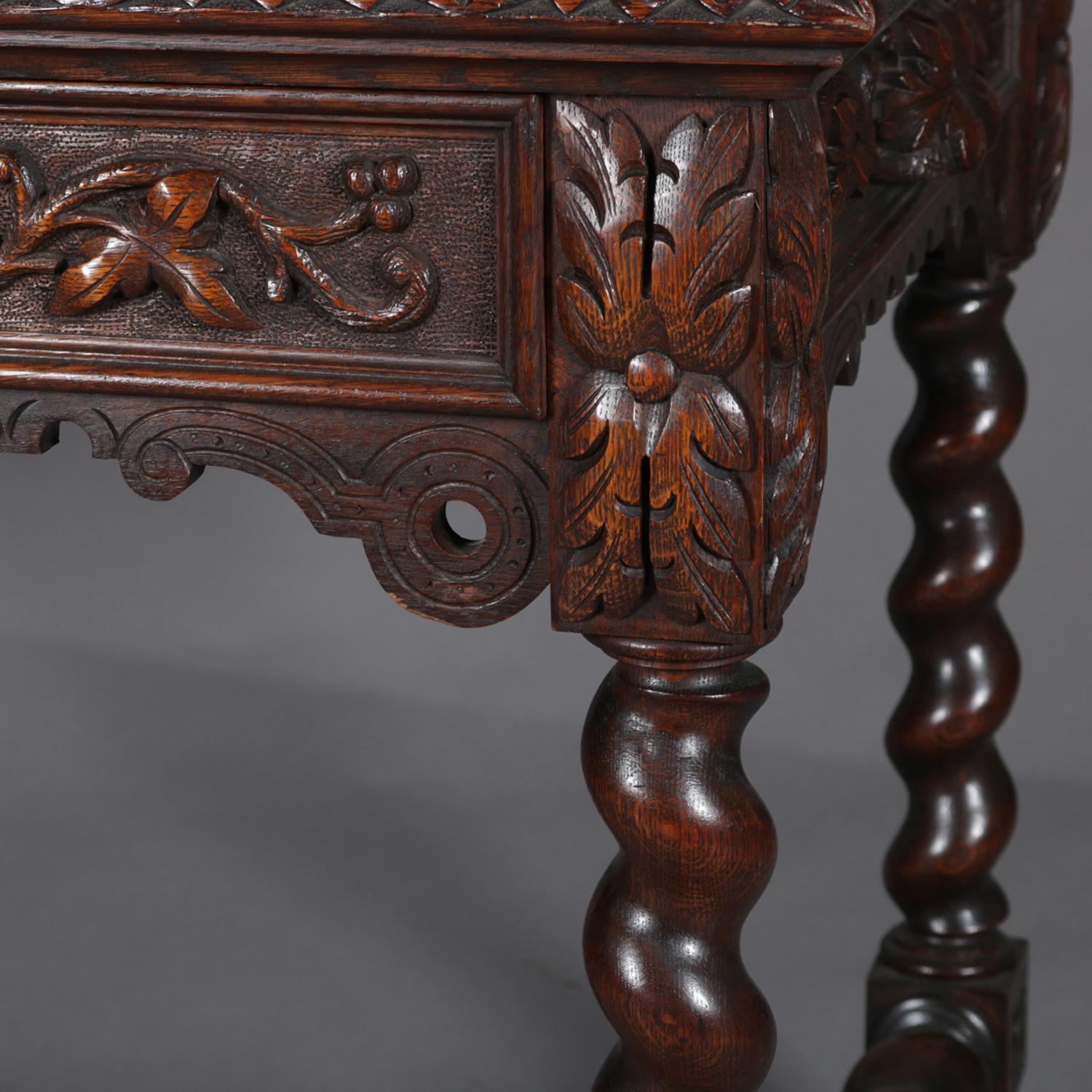 Antique Elizabethan Barley Twist and Foliate Carved Mahogany Partners' Desk 6