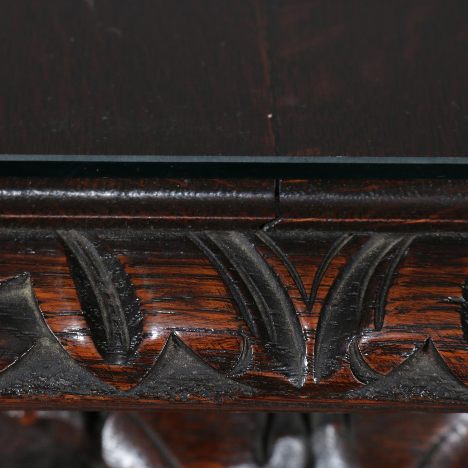 Antique Elizabethan Barley Twist and Foliate Carved Mahogany Partners' Desk 8