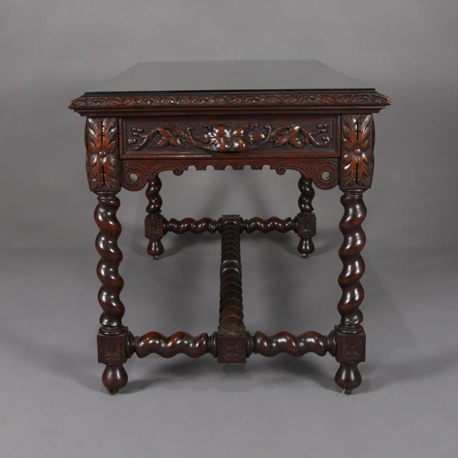 Antique Elizabethan Barley Twist and Foliate Carved Mahogany Partners' Desk In Good Condition In Big Flats, NY