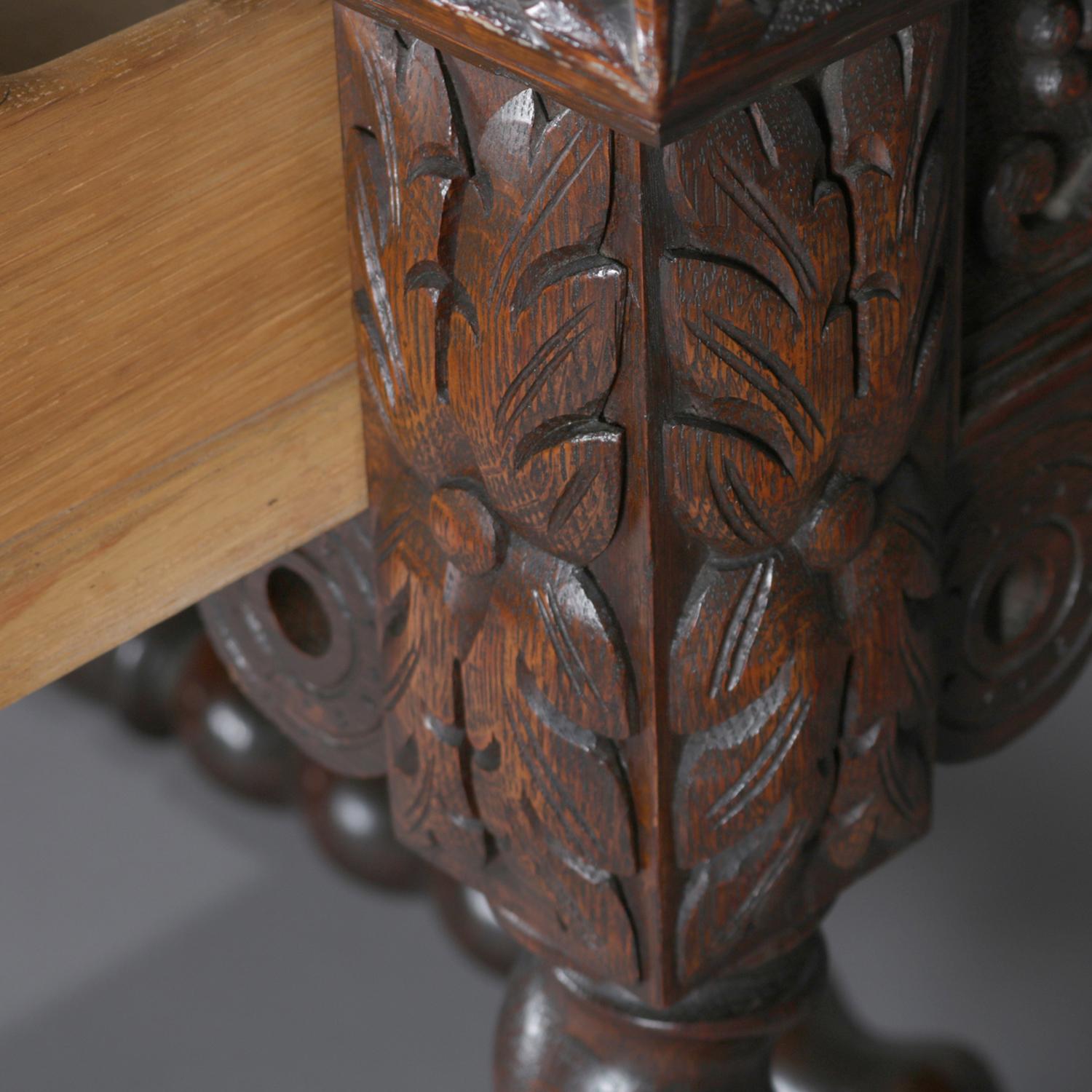 Antique Elizabethan Barley Twist and Foliate Carved Mahogany Partners' Desk 1
