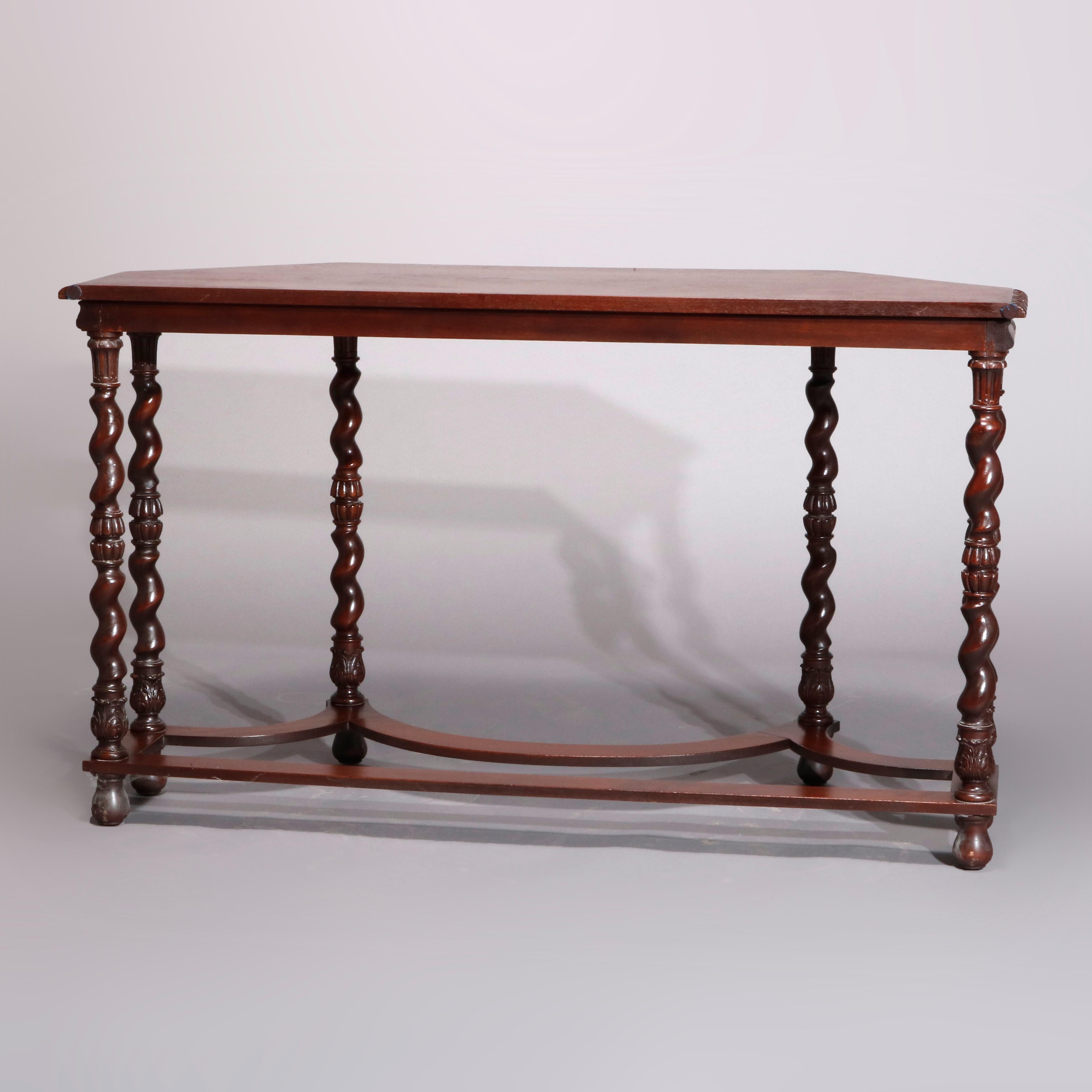 Antique Elizabethan Carved Mahogany Barley Twist and Acanthus Console Table In Good Condition In Big Flats, NY