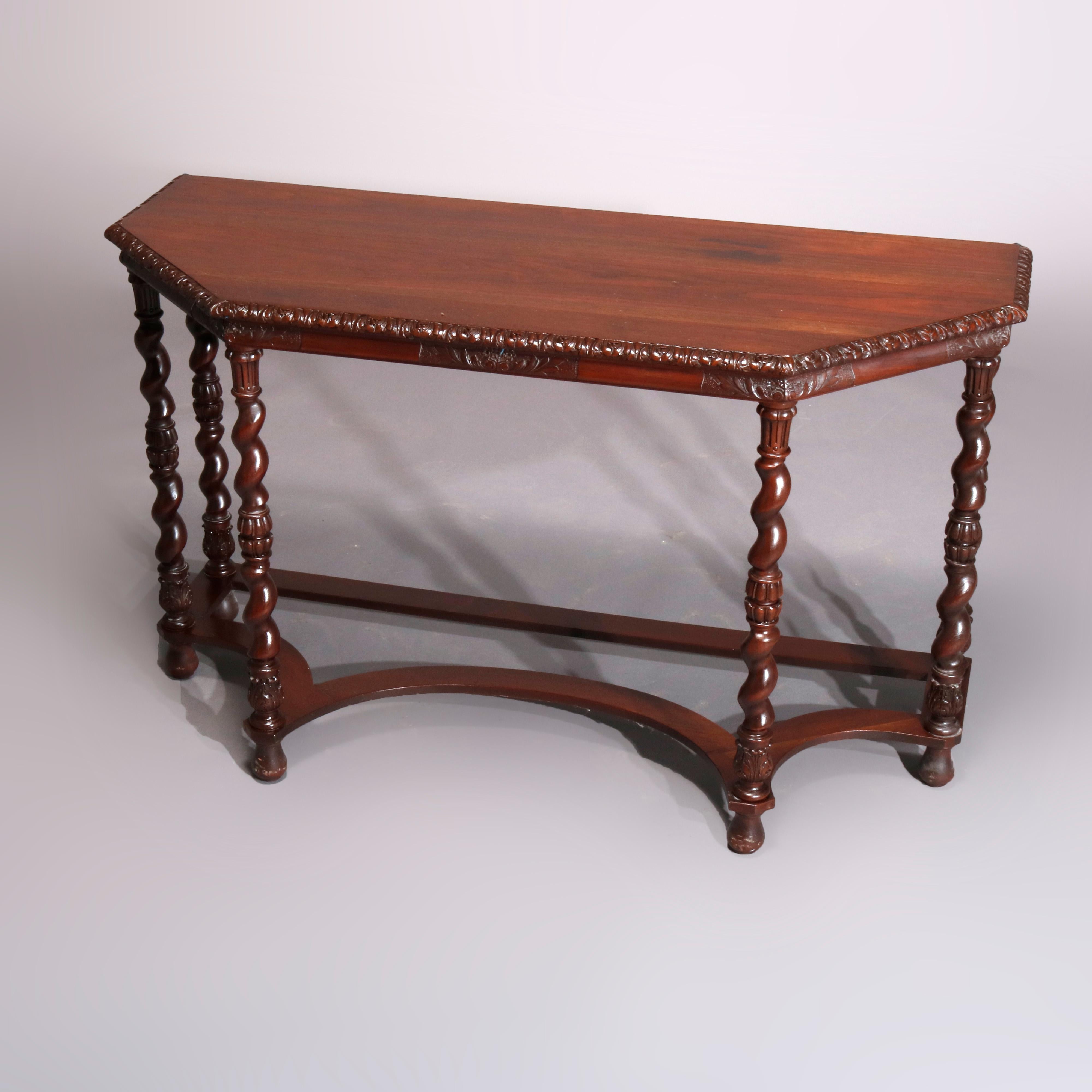 20th Century Antique Elizabethan Carved Mahogany Barley Twist and Acanthus Console Table