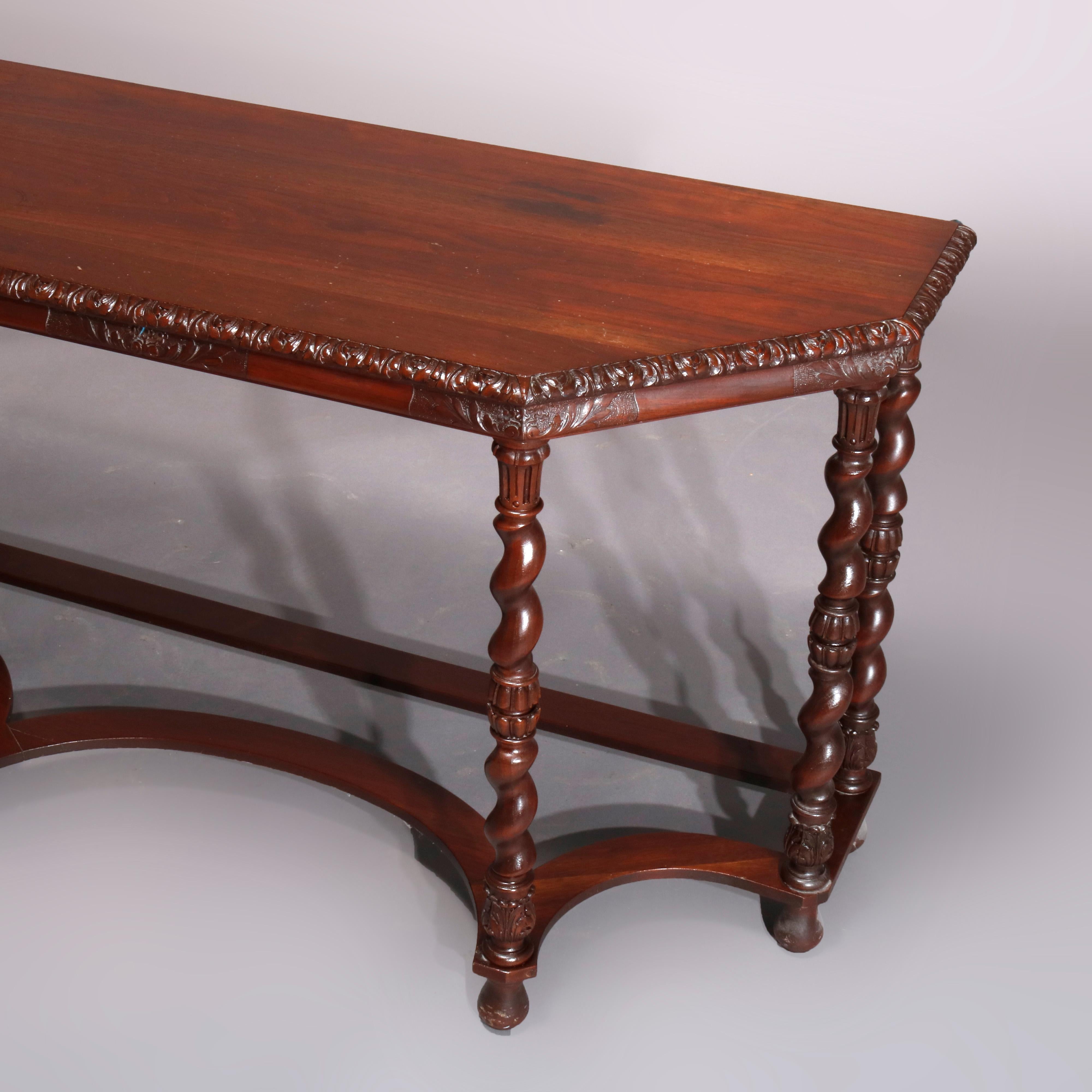 Antique Elizabethan Carved Mahogany Barley Twist and Acanthus Console Table 1