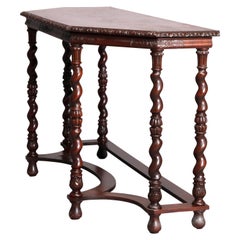 Ancienne table console élisabéthaine en acajou sculpté avec torsion d'orge et acanthe