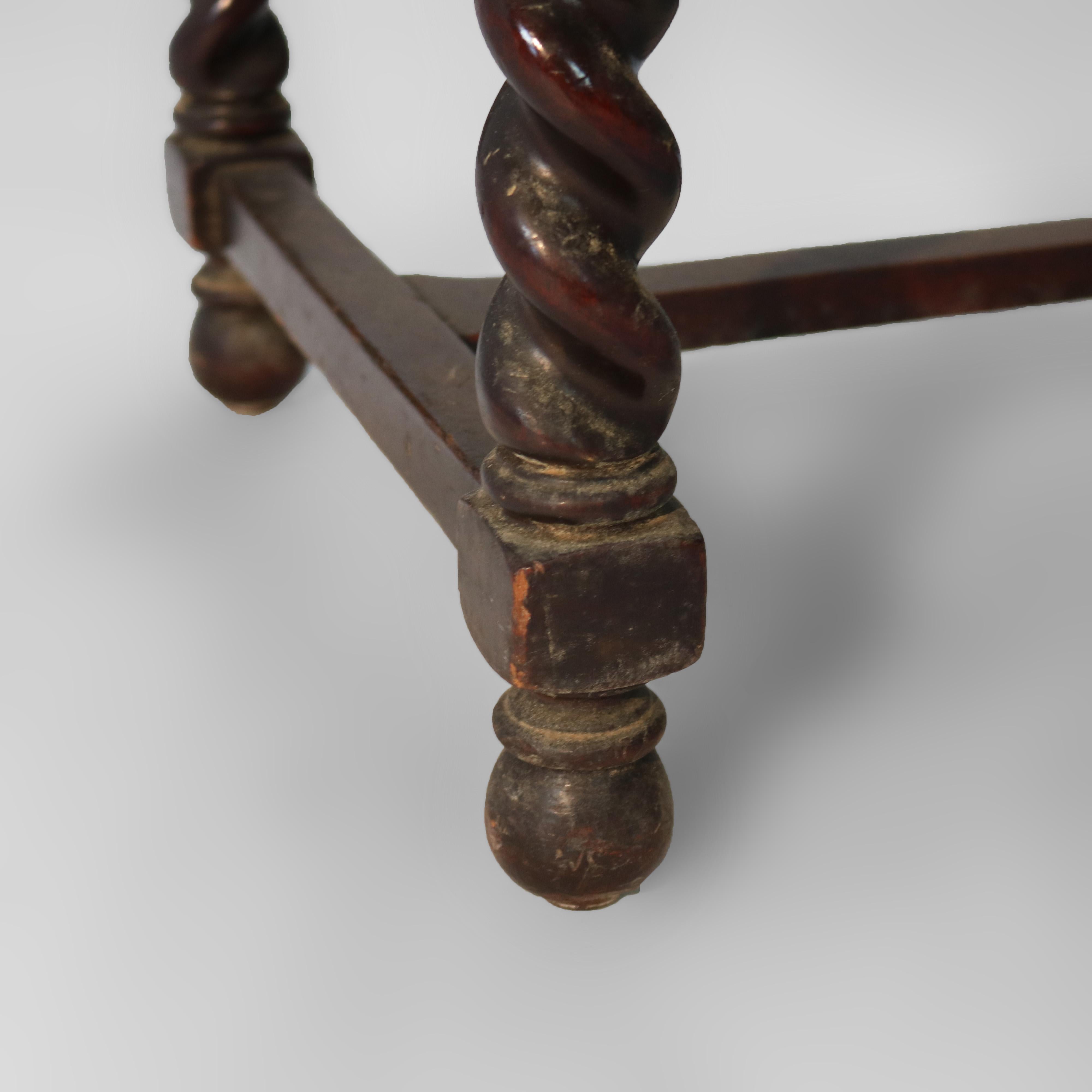 Antique Elizabethan Carved Mahogany Rope Twist & Tapestry Long Bench C1920 8