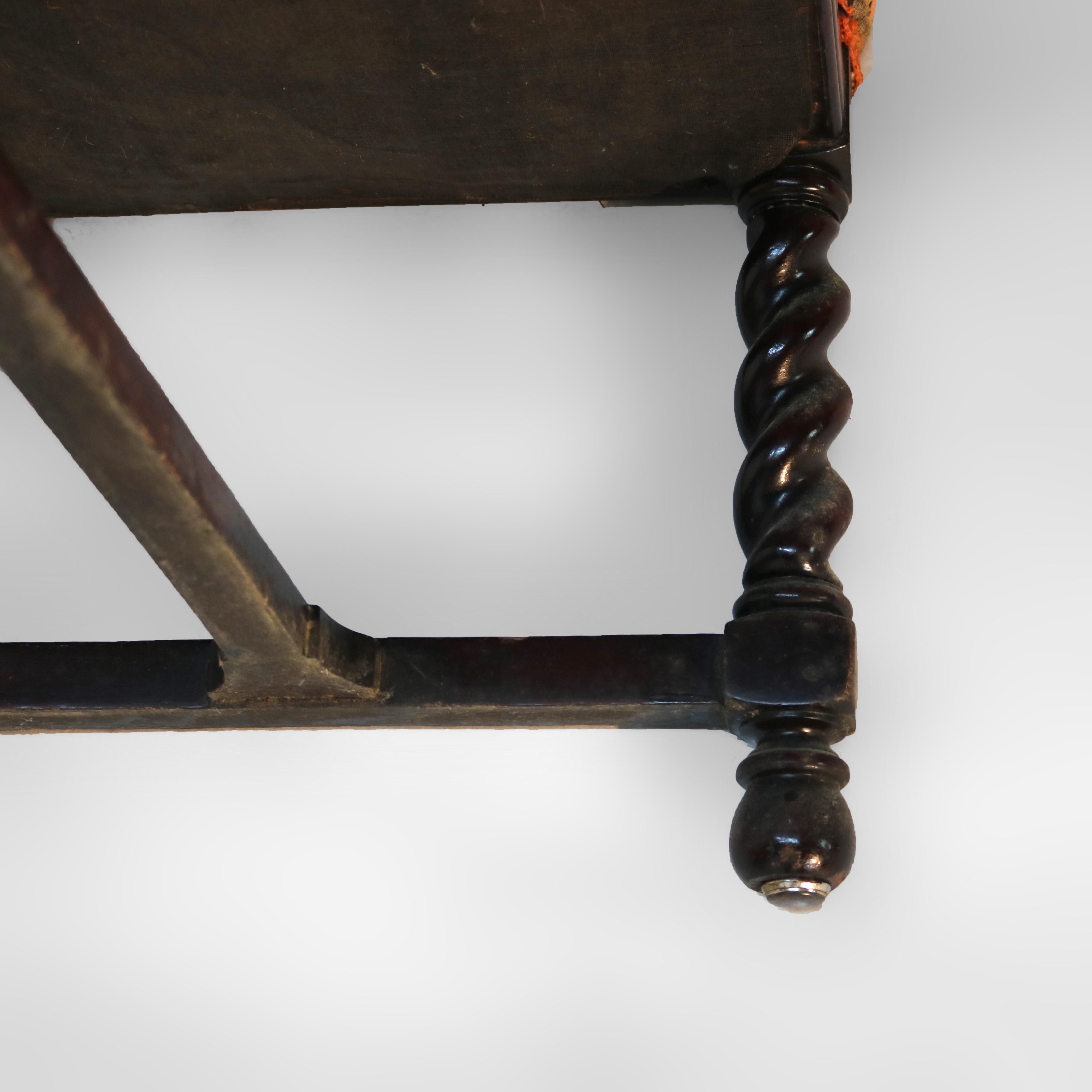 Antique Elizabethan Carved Mahogany Rope Twist & Tapestry Long Bench C1920 9