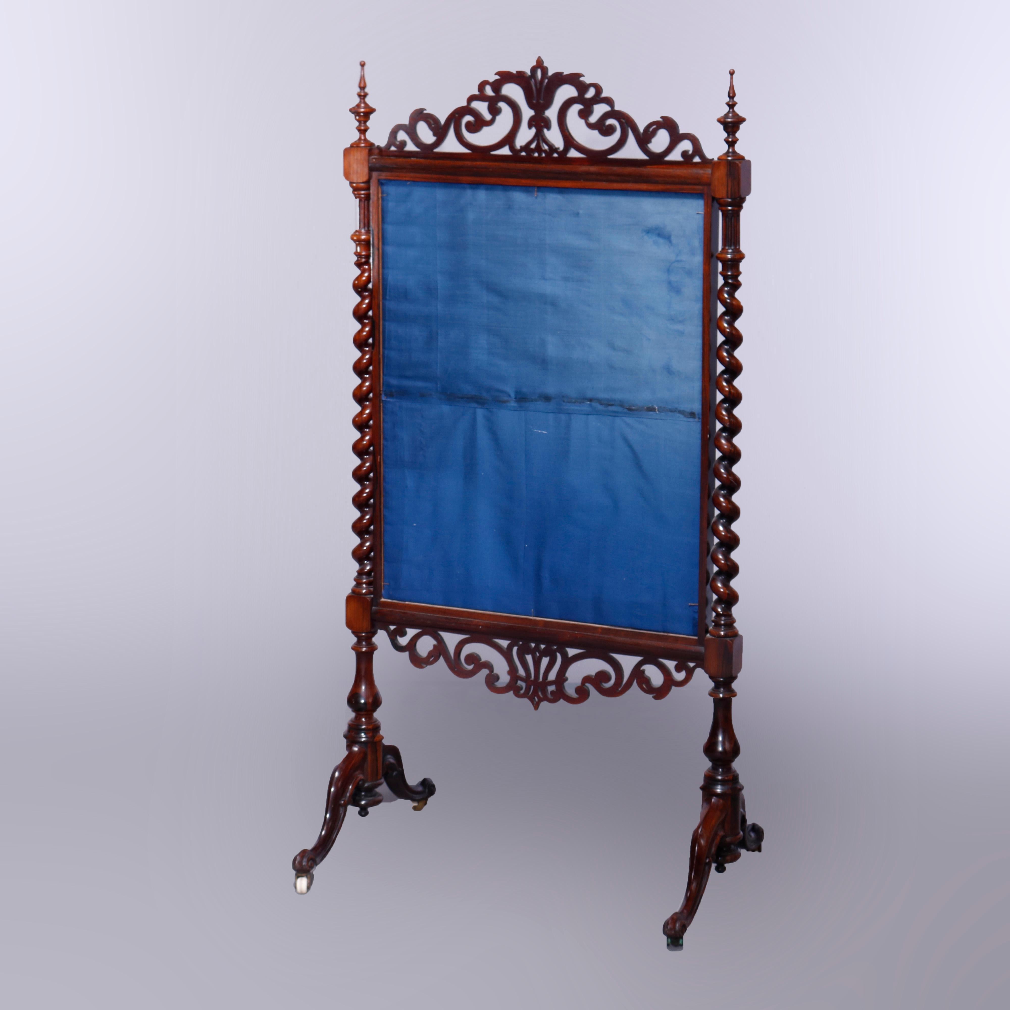 Antique Elizabethan Carved Rosewood, Needle & Beadwork Peacock Fire Screen c1850 4
