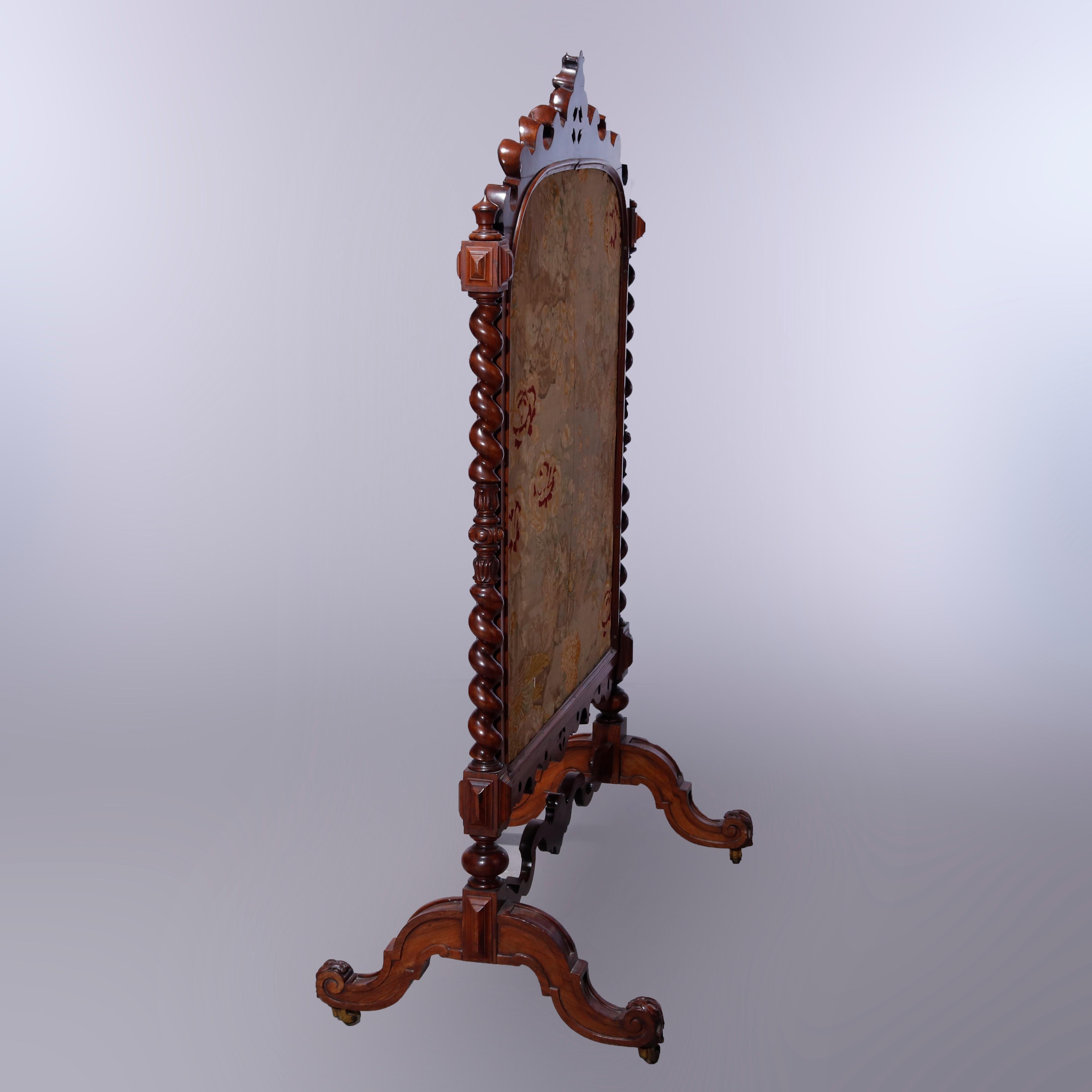Antique Elizabethan Carved Rosewood, Needle & Beadwork Peacock Fire Screen c1850 7