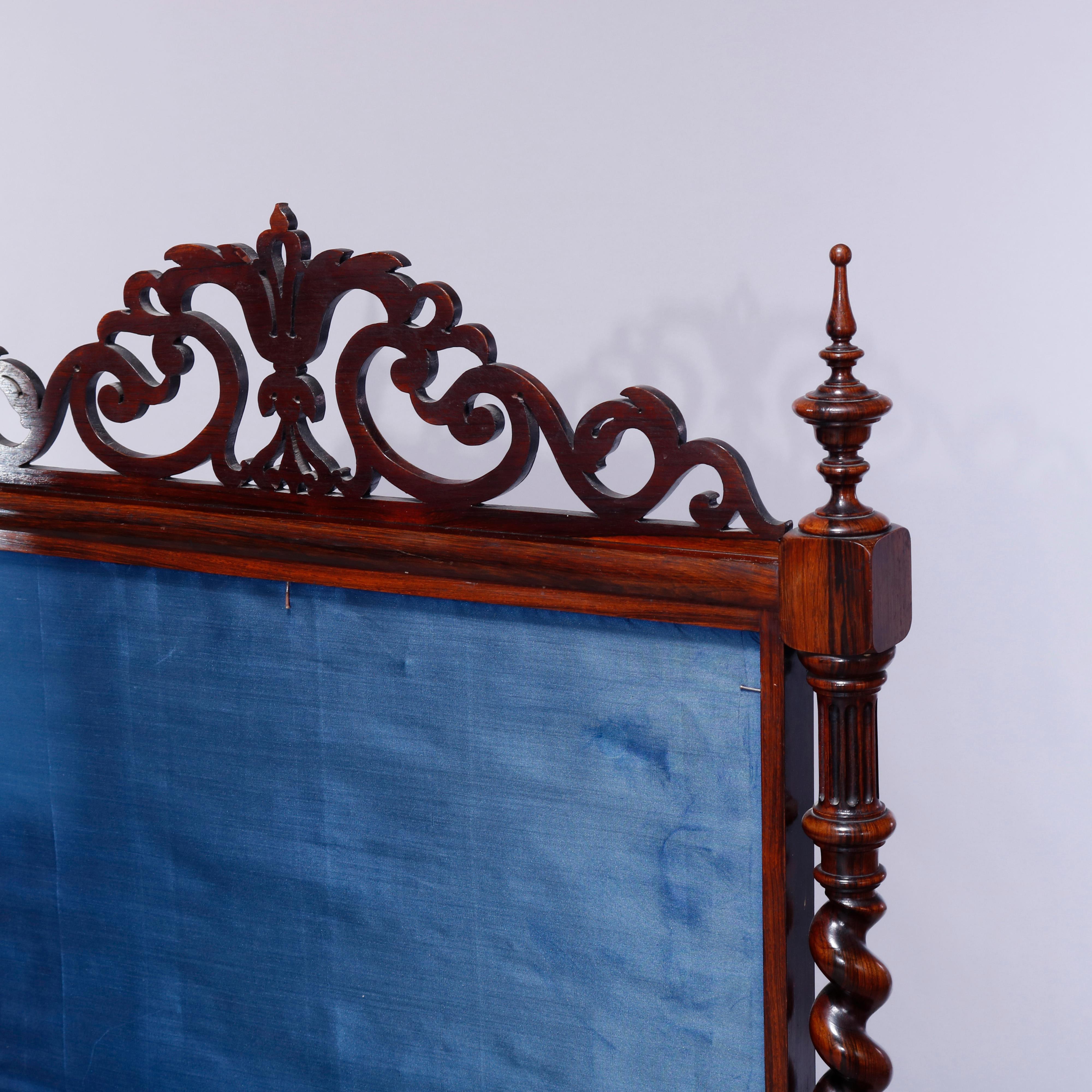 Antique Elizabethan Carved Rosewood, Needle & Beadwork Peacock Fire Screen c1850 6