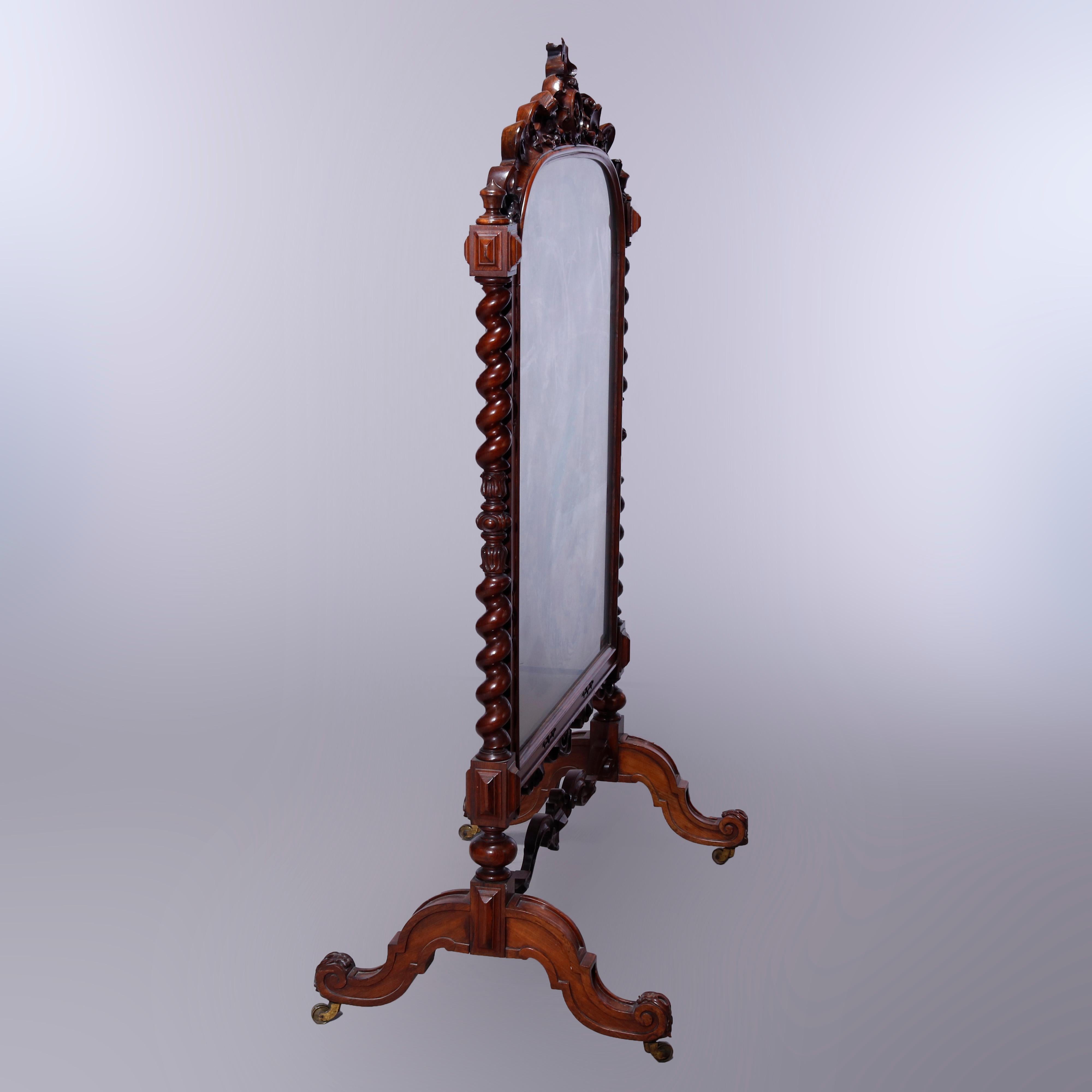 Antique Elizabethan Carved Rosewood, Needle & Beadwork Peacock Fire Screen c1850 9