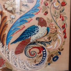 Antique Elizabethan Carved Rosewood, Needle & Beadwork Peacock Fire Screen c1850