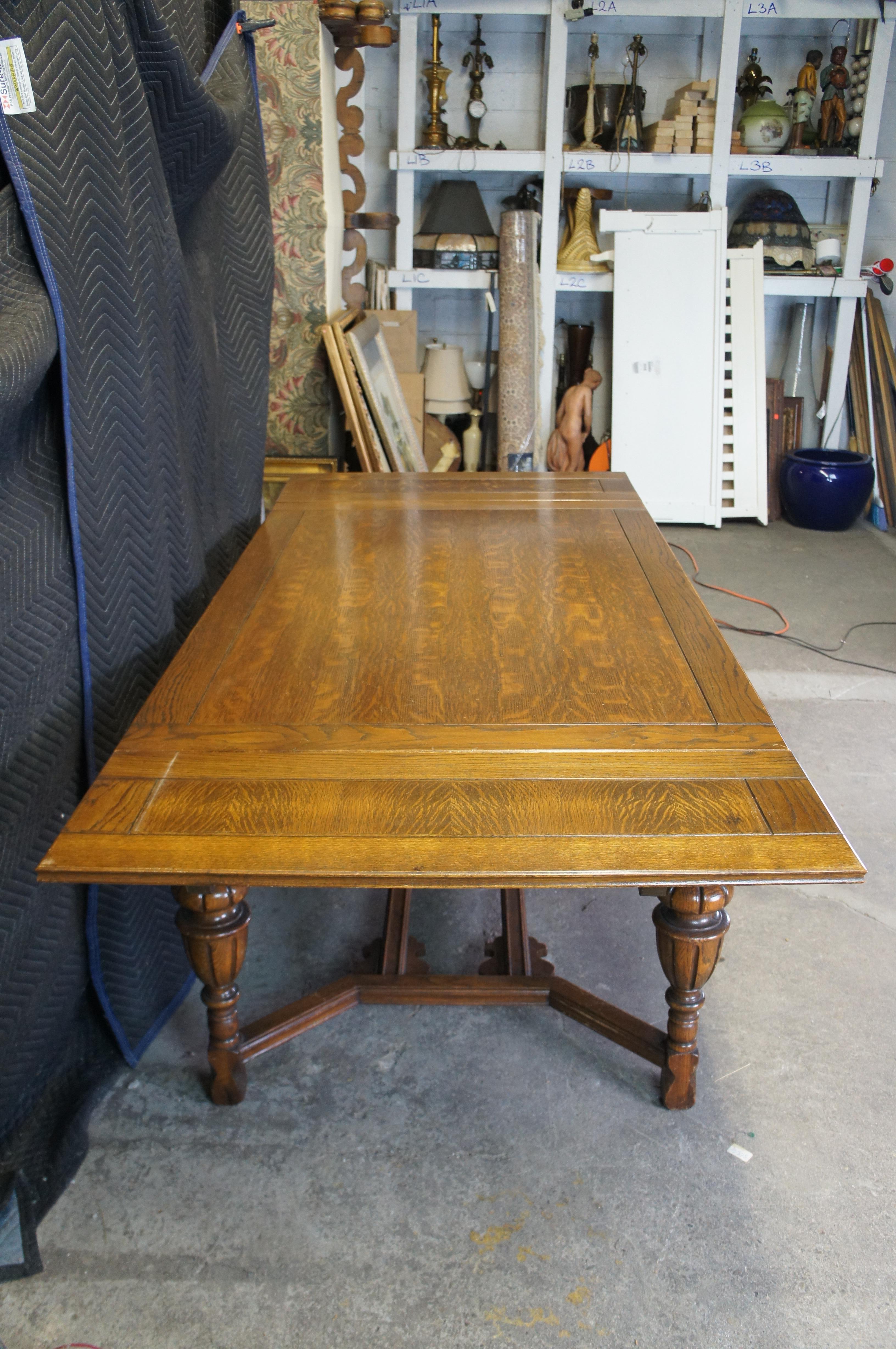 Antique Elizabethan Jacobean Carved Oak Draw Leaf Refectory Dining Table 6