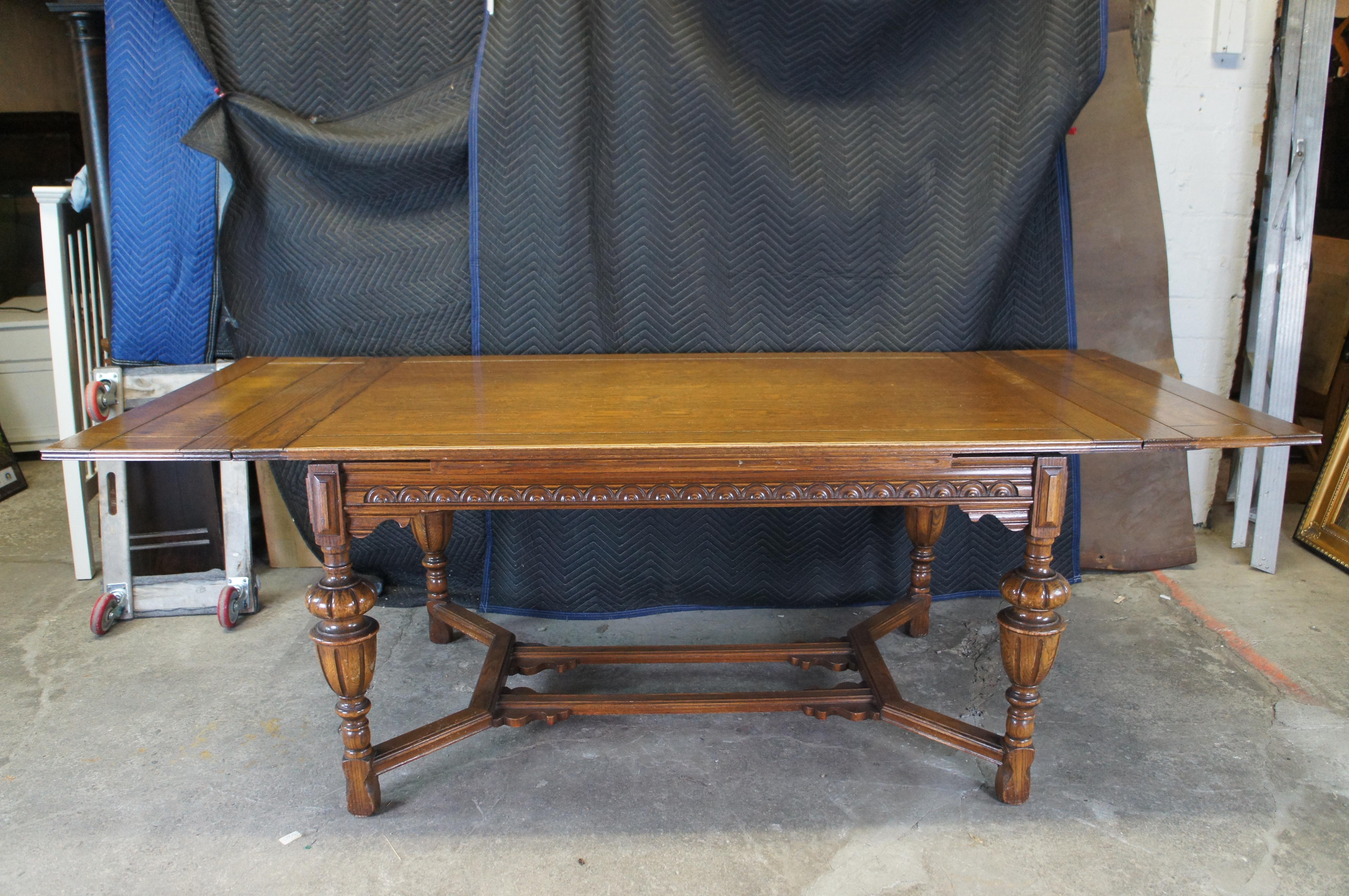 Antique Elizabethan Jacobean Carved Oak Draw Leaf Refectory Dining Table 1