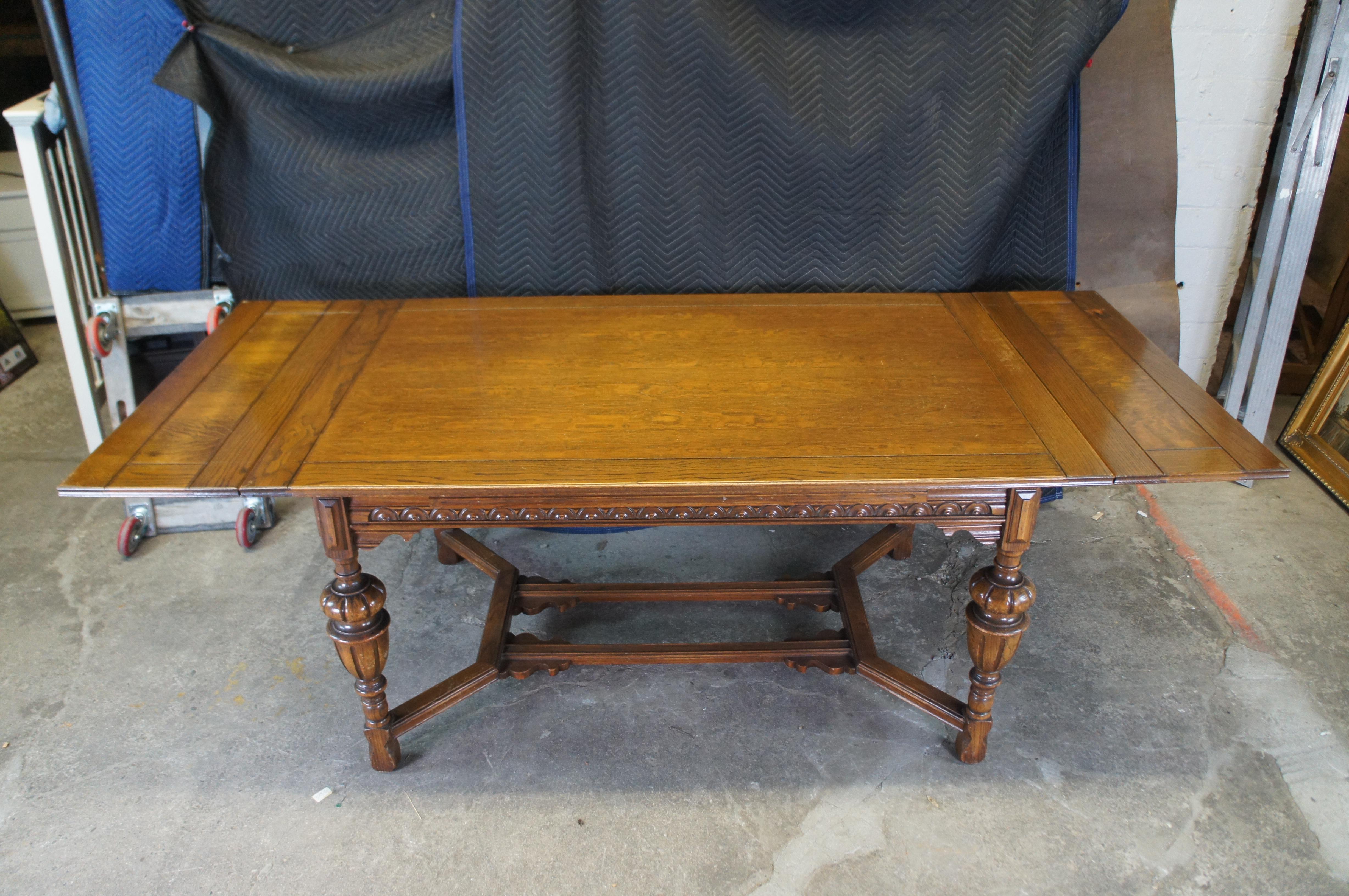 Antique Elizabethan Jacobean Carved Oak Draw Leaf Refectory Dining Table 2