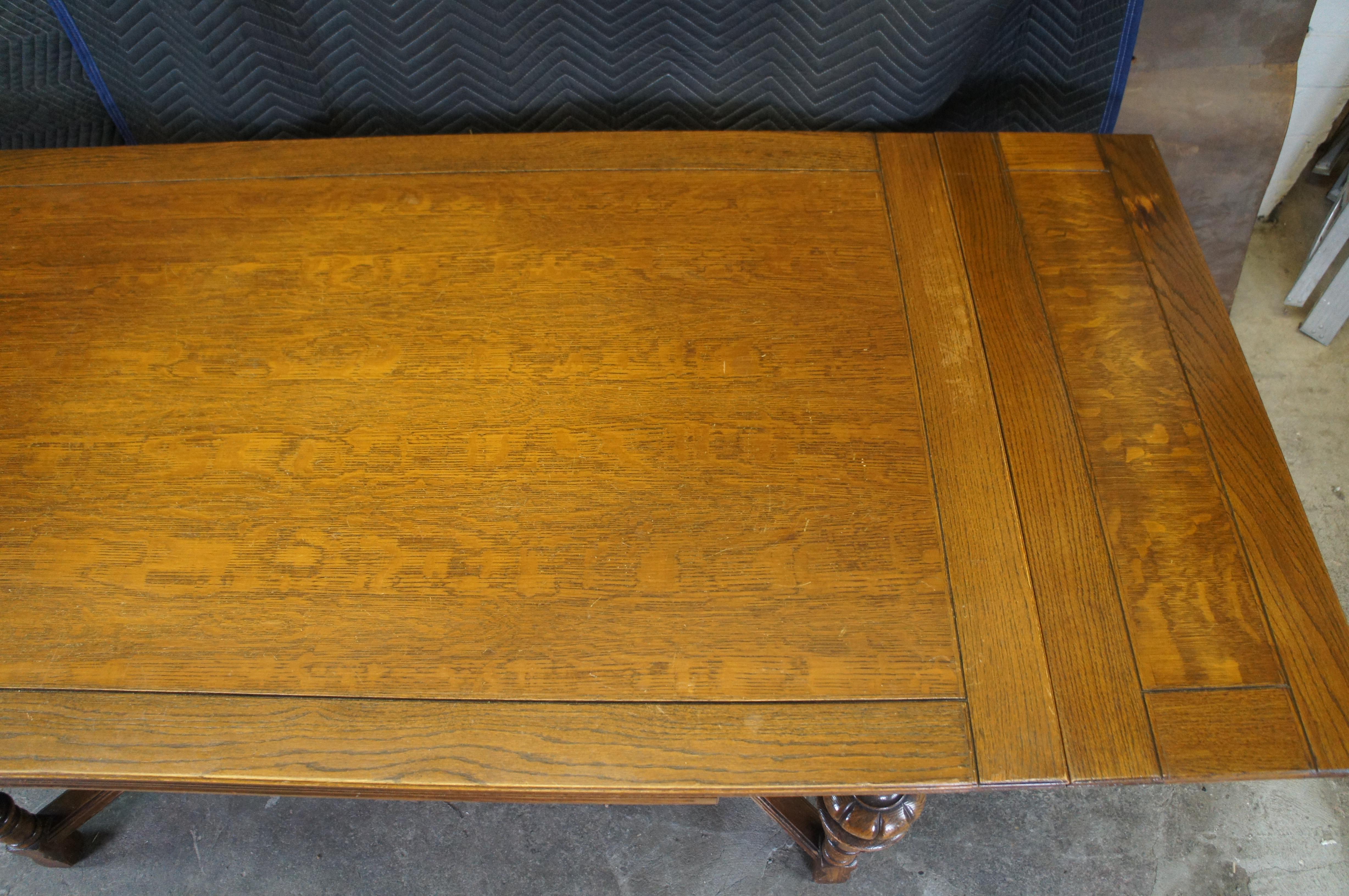 Antique Elizabethan Jacobean Carved Oak Draw Leaf Refectory Dining Table 5