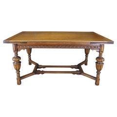 Antique Elizabethan Jacobean Carved Oak Draw Leaf Refectory Dining Table