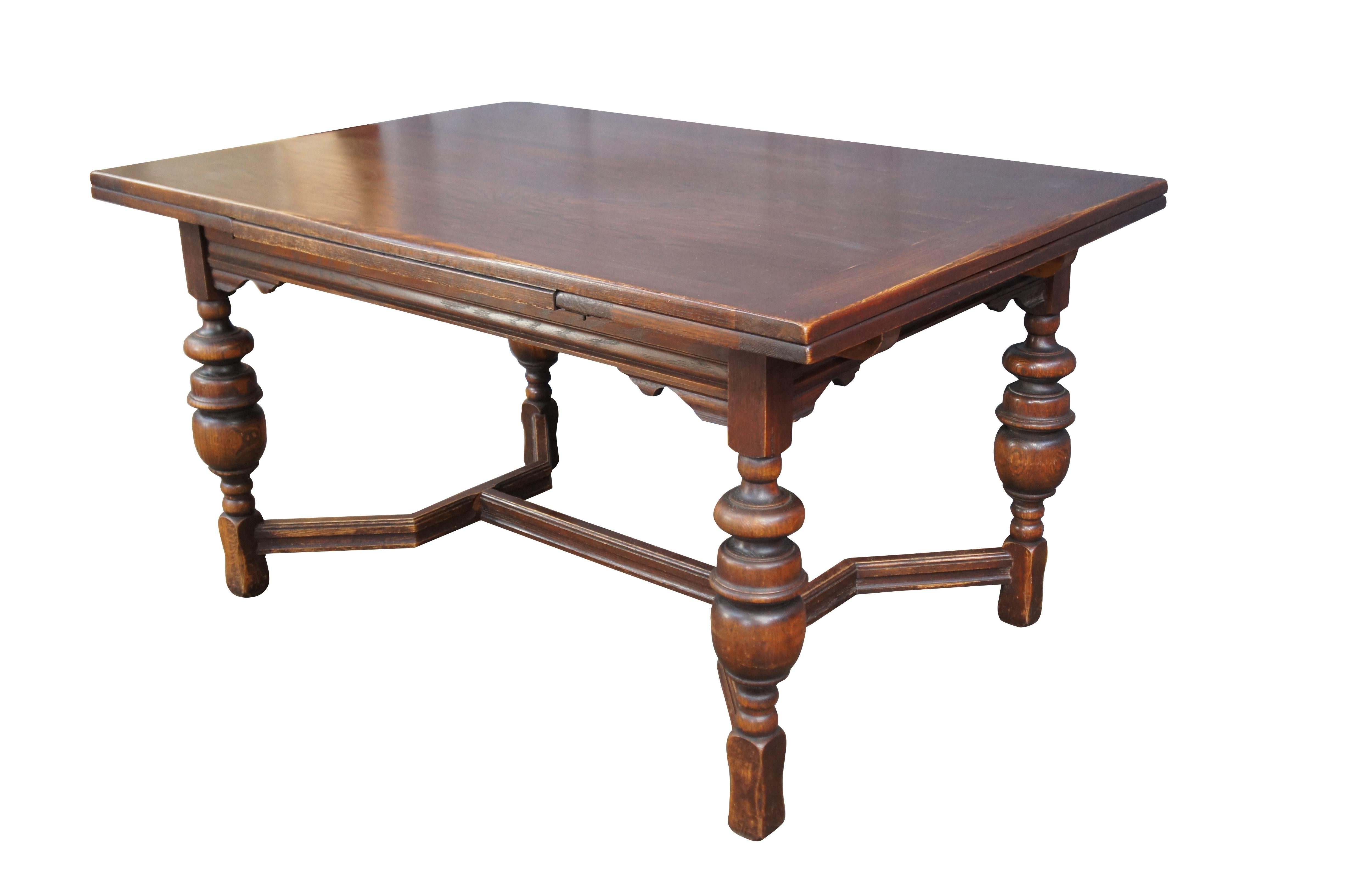 American Antique Elizabethan Jacobean Revival Oak Draw Leaf Refectory Dining Table 86