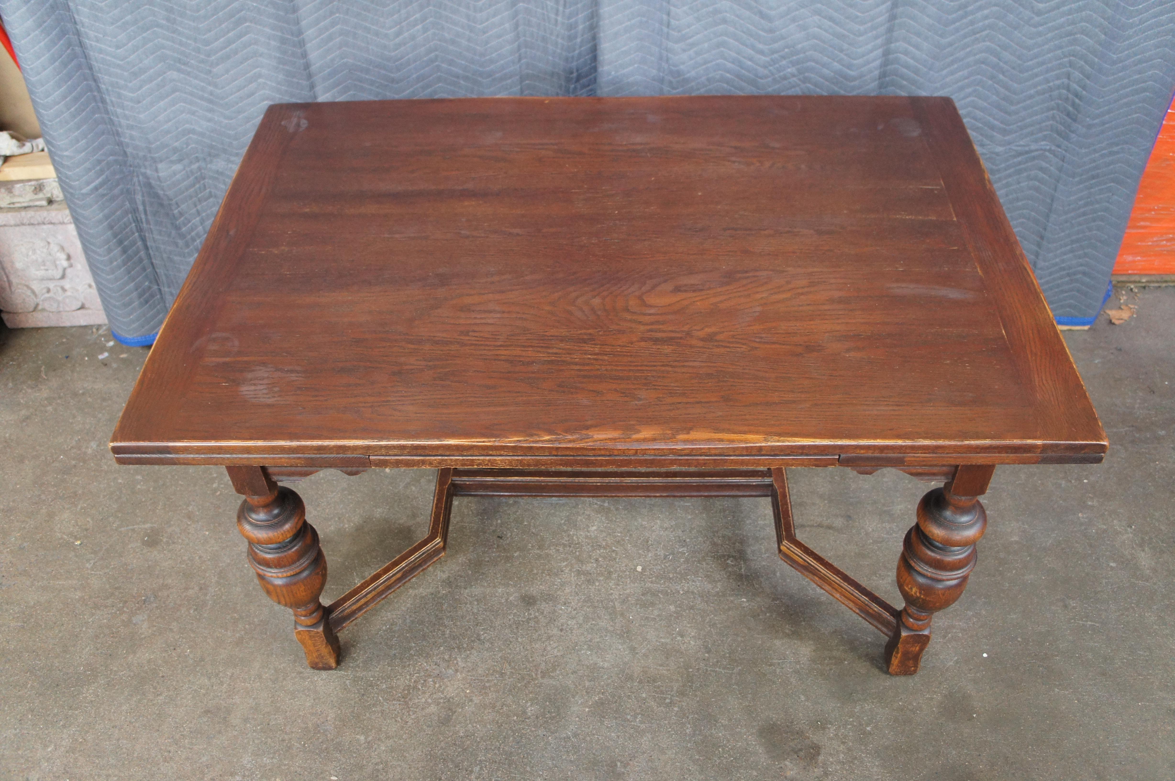 Antique Elizabethan Jacobean Revival Oak Draw Leaf Refectory Dining Table 86