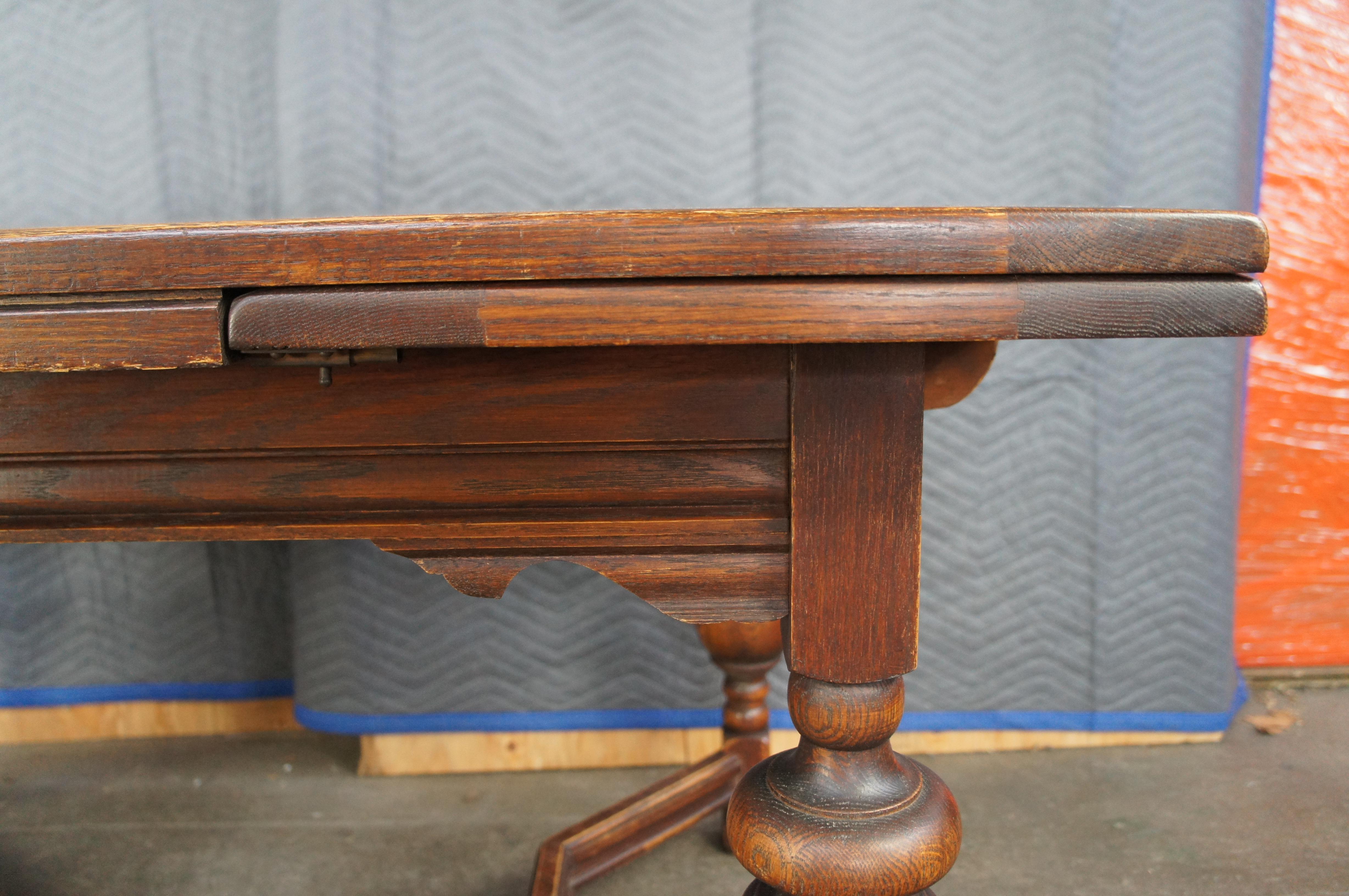 Antique Elizabethan Jacobean Revival Oak Draw Leaf Refectory Dining Table 86