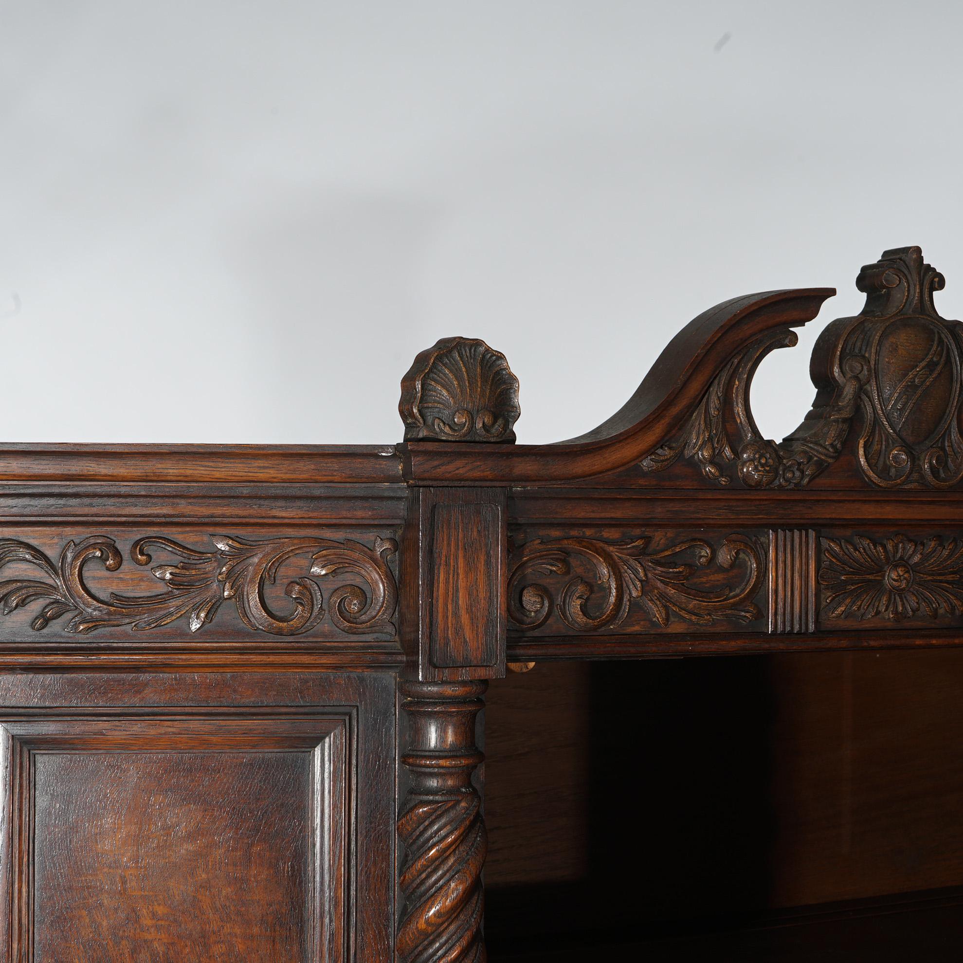 Antique Elizabethan Jacobean Style Carved Oak Blind Door Credenza C1900 For Sale 6