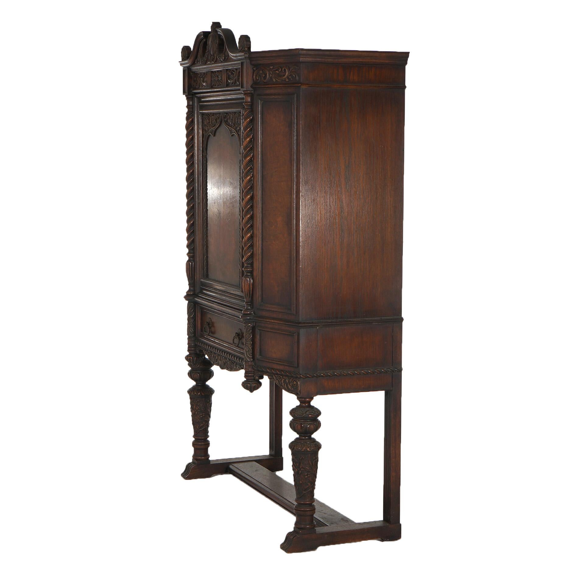 Antique Elizabethan Jacobean Style Carved Oak Blind Door Credenza C1900 For Sale 8