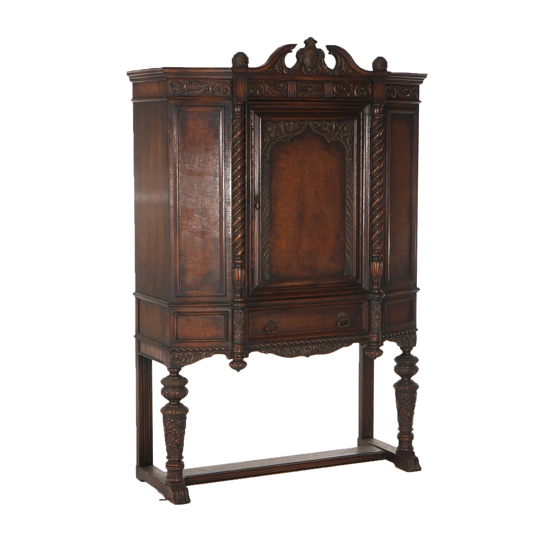 Antique Elizabethan Jacobean Style Carved Oak Blind Door Credenza C1900 For Sale 13