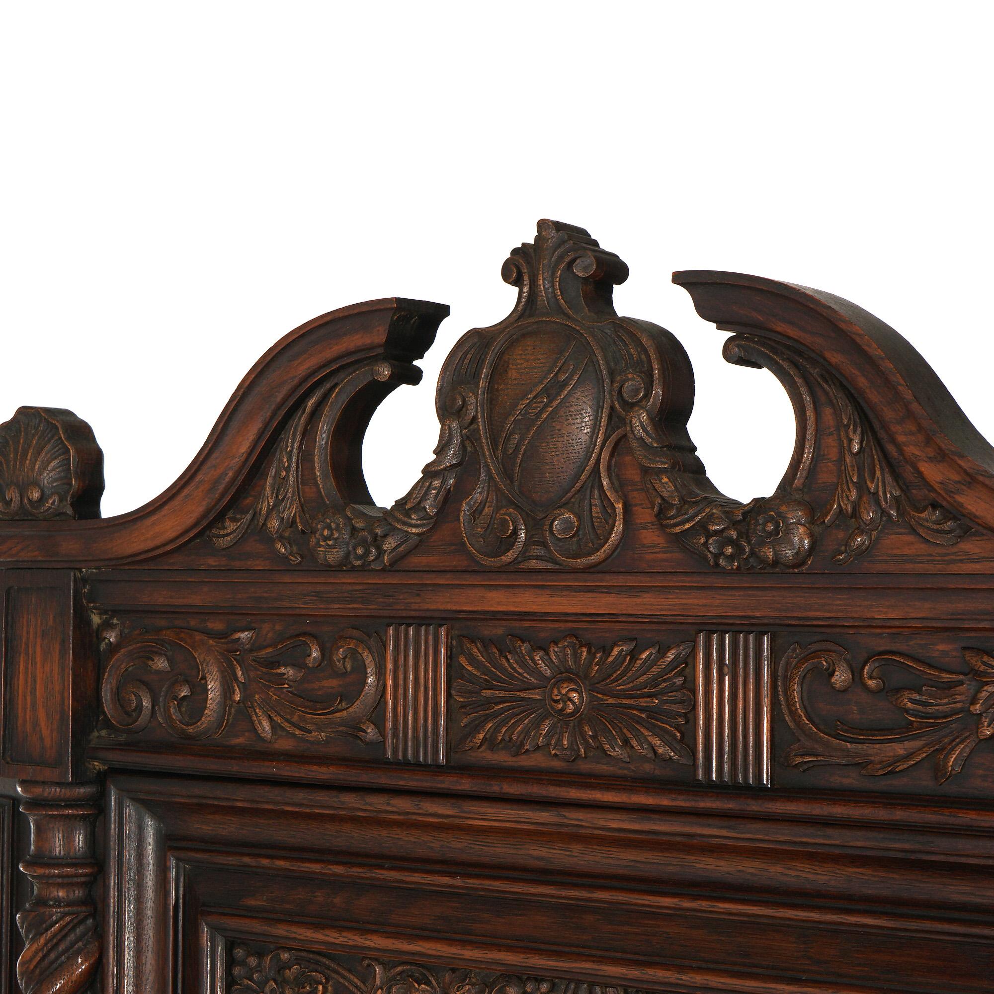 Antique Elizabethan Jacobean Style Carved Oak Blind Door Credenza C1900 15