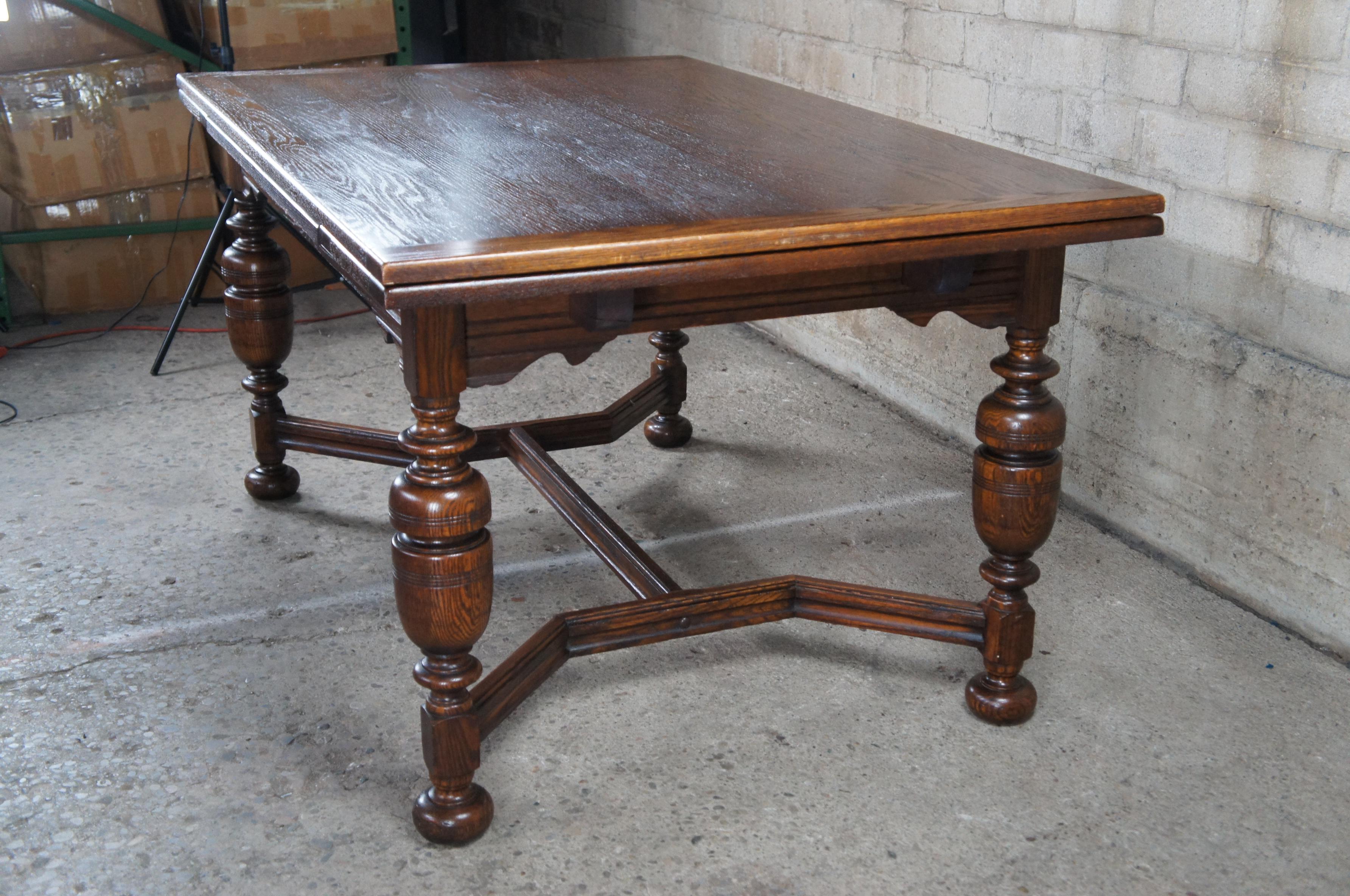 Antique Elizabethan Jacobean Style Carved Oak Draw Leaf Refectory Dining Table 4