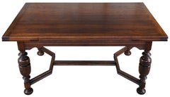 Antique Elizabethan Jacobean Style Carved Oak Draw Leaf Refectory Dining Table