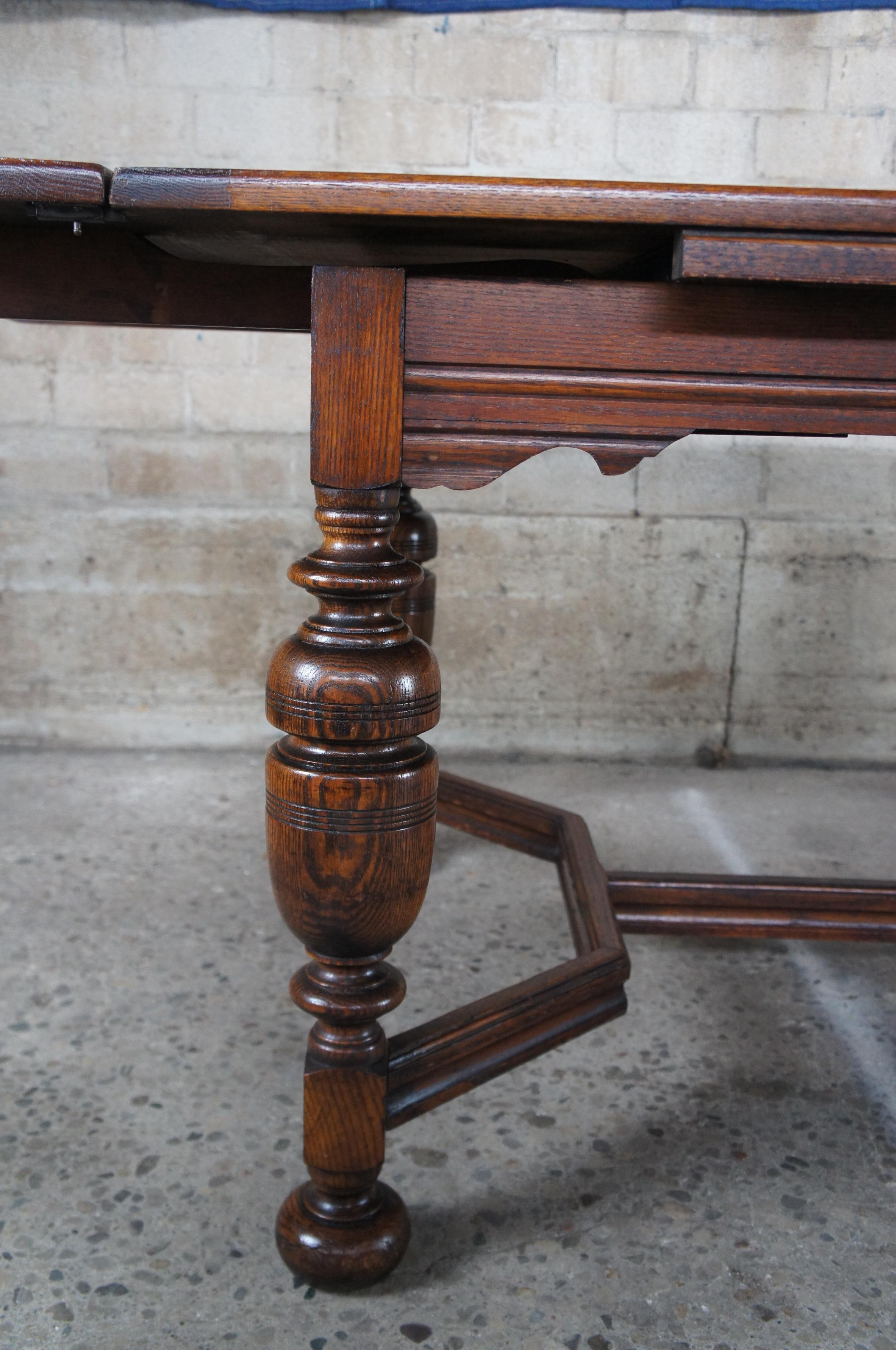 20th Century Antique Elizabethan Jacobean Style Carved Oak Draw Leaf Refectory Dining Table