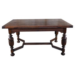 Antique Elizabethan Jacobean Style Carved Oak Draw Leaf Refectory Dining Table