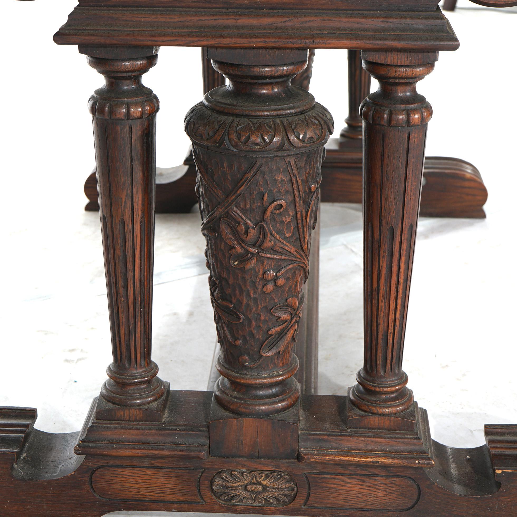 Antique Elizabethan Jacobean Style Carved Oak Draw-Top Trestle Table C1900 For Sale 7