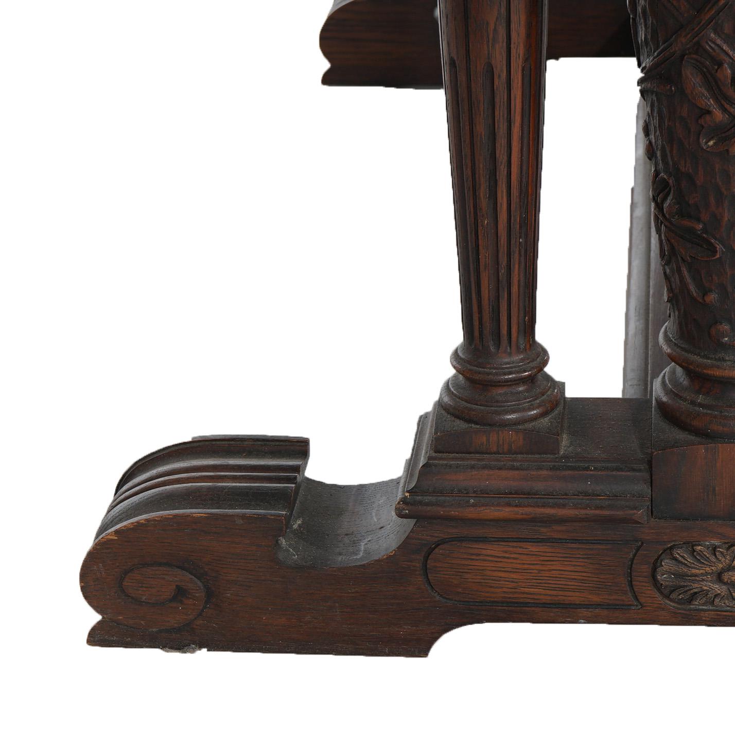 Antique Elizabethan Jacobean Style Carved Oak Draw-Top Trestle Table C1900 For Sale 8