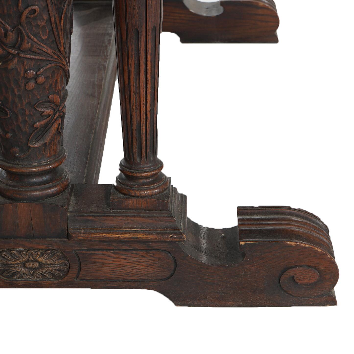 Antique Elizabethan Jacobean Style Carved Oak Draw-Top Trestle Table C1900 For Sale 9