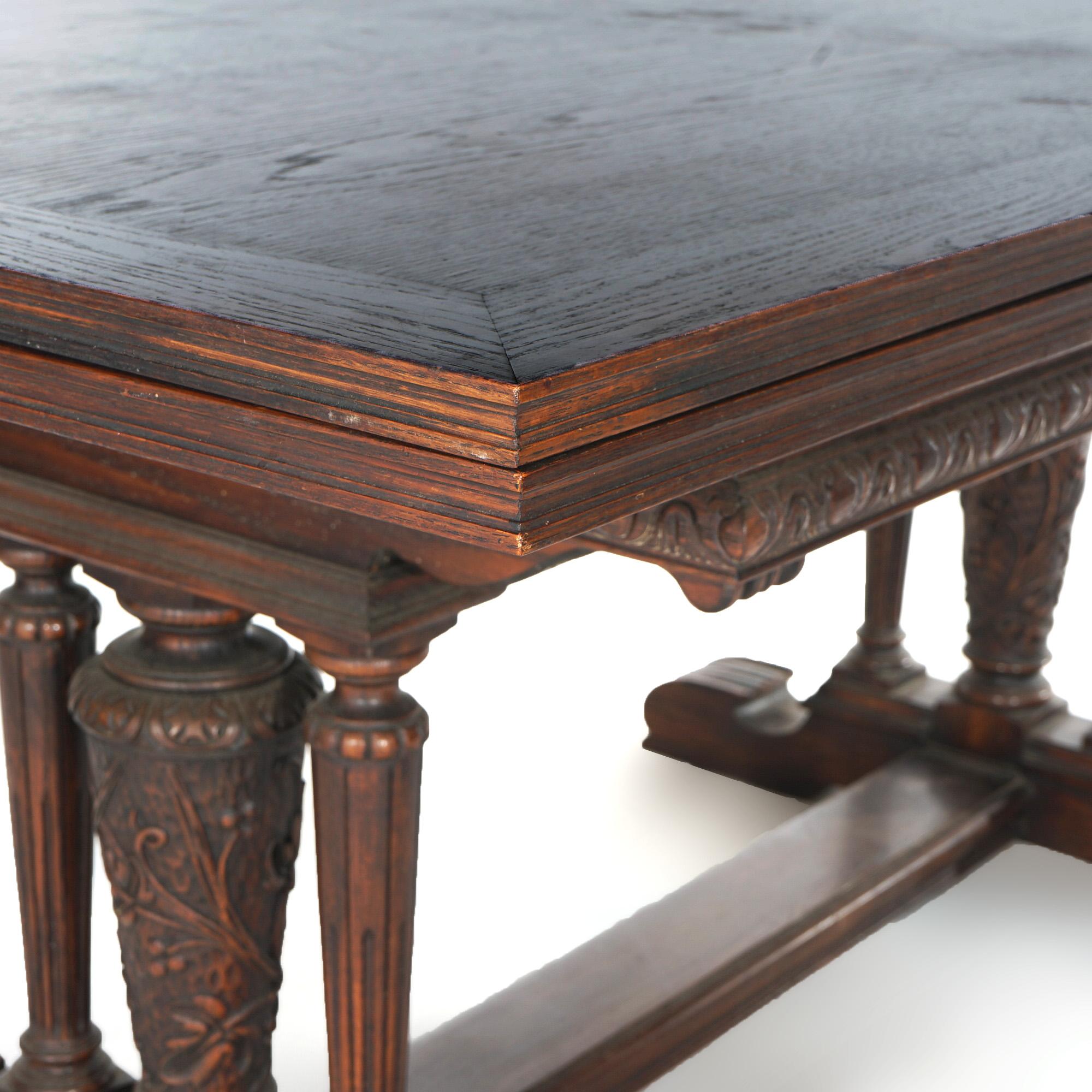 Antique Elizabethan Jacobean Style Carved Oak Draw-Top Trestle Table C1900 For Sale 10