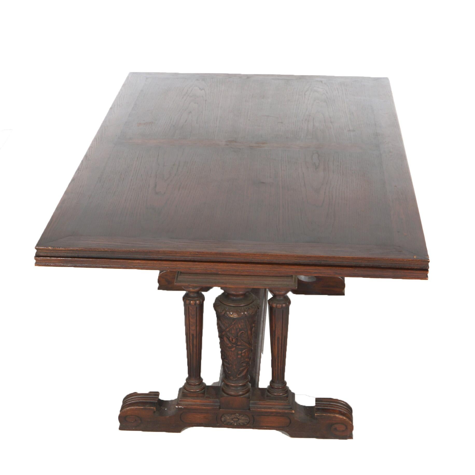 Antique Elizabethan Jacobean Style Carved Oak Draw-Top Trestle Table C1900 For Sale 3