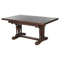 Ancienne table à tréteaux en chêne sculpté de style élisabéthain et jacobéen C1900