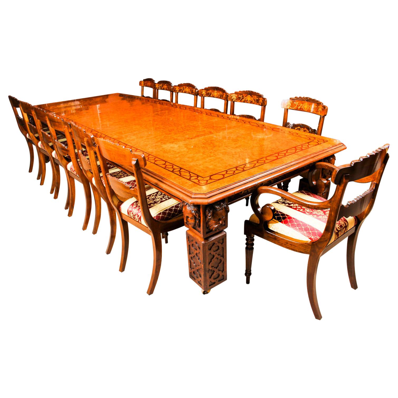 Antique Elizabethan Revival Pollard Oak Dining Table 19th Century and 14 Chairs For Sale